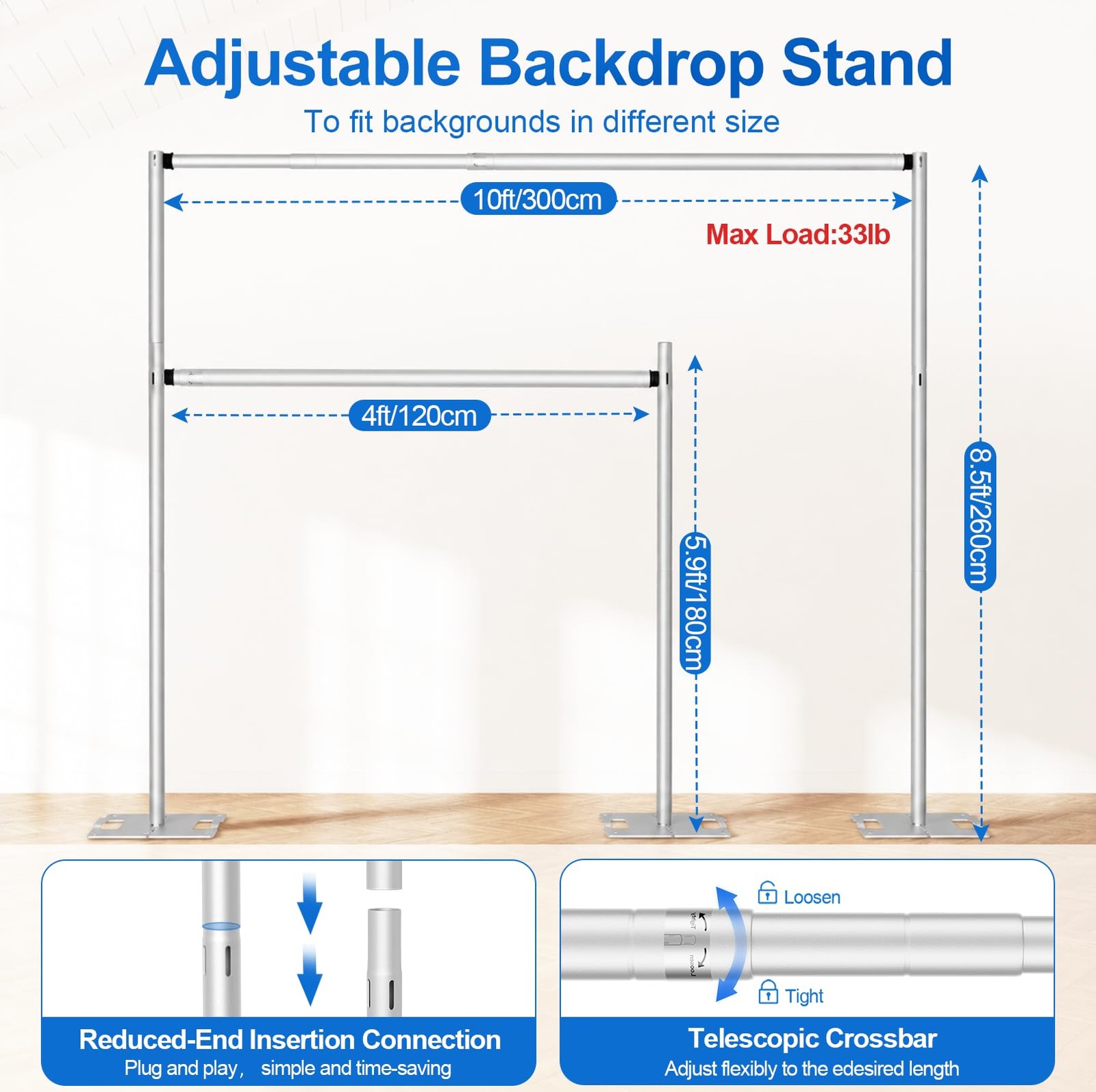 8.5 * 10ft Pipe and Drape Backdrop Stand KIt, Adjustable Heavy Duty Photo Bac…