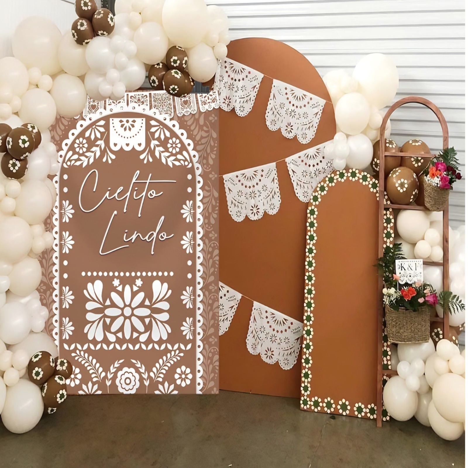 Cielito Lindo Floral Backdrop/Background Brown White 5×7 ft Polyester Washable