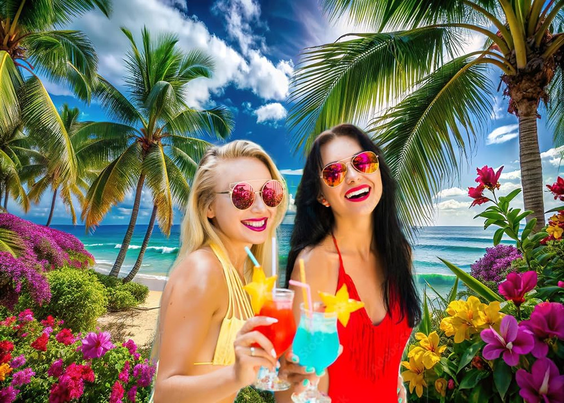 7X5Ft Summer Hawaiian Beach Photography Backdrop Tropical Flower Palm Leaves Bac