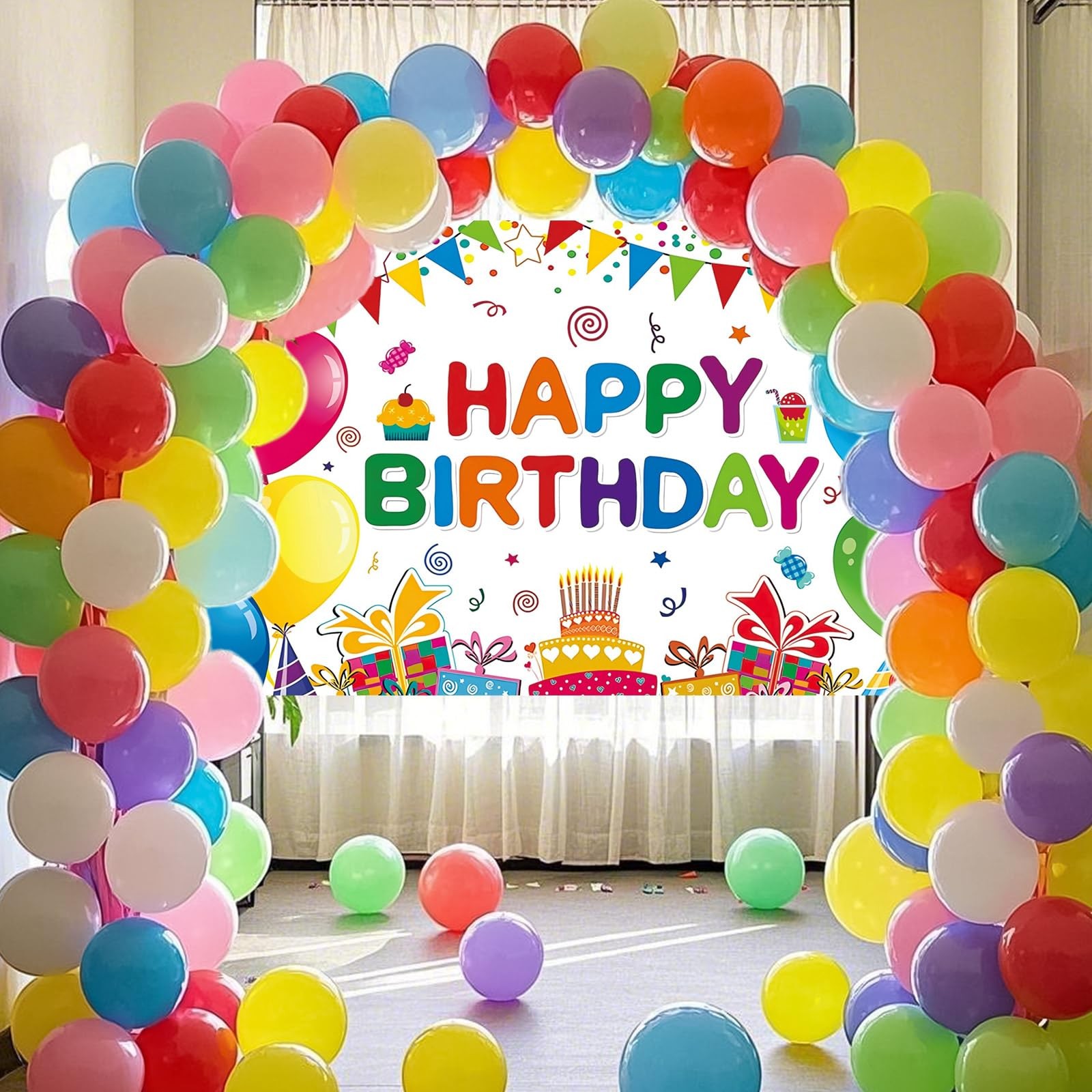 Happy Birthday Backdrop Banner, Colorful Birthdays 6 X 3.6 Feet, Multicolor