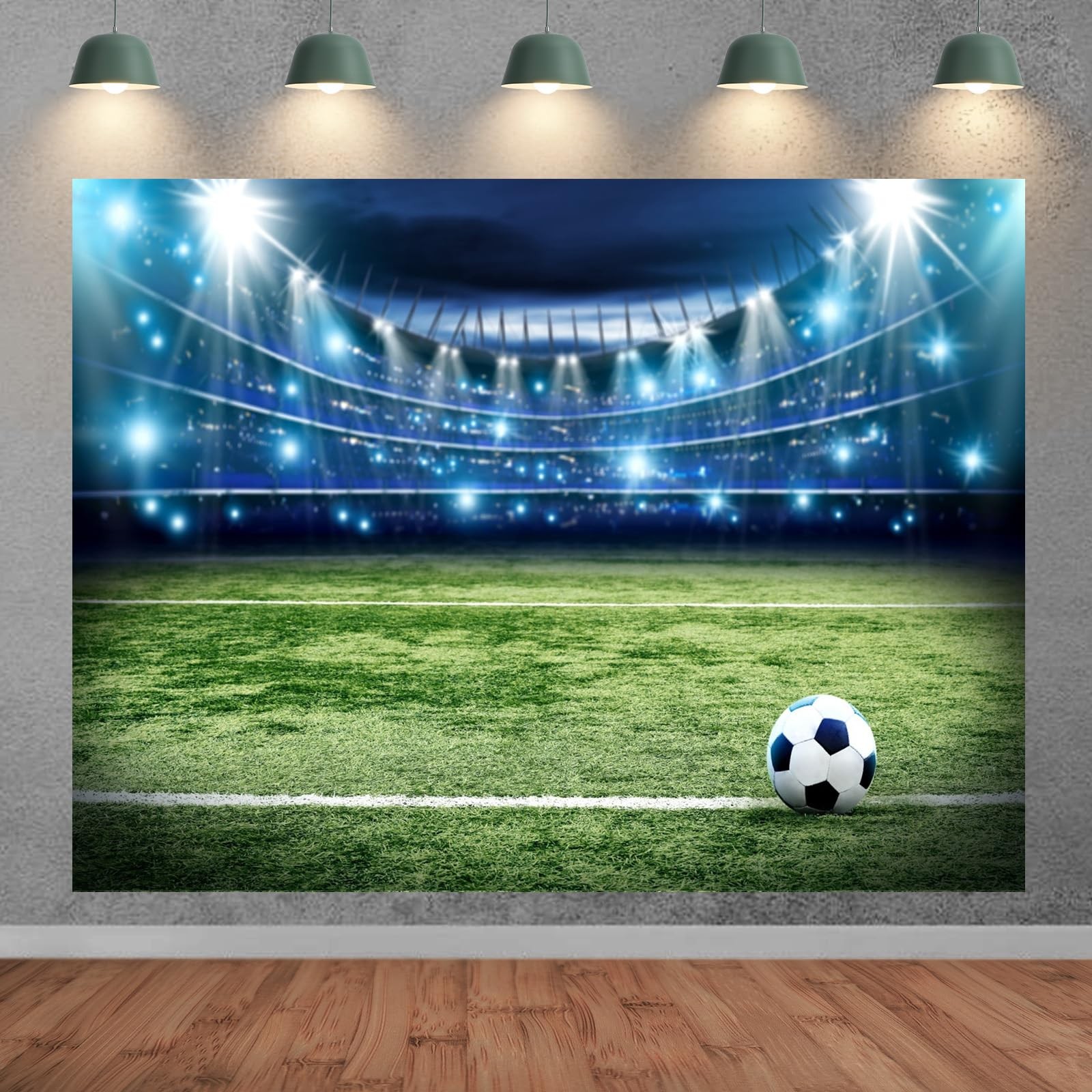 Soccer Stadium Backdrop 7x5FT Football Field Stadium Lights Photography Backg…