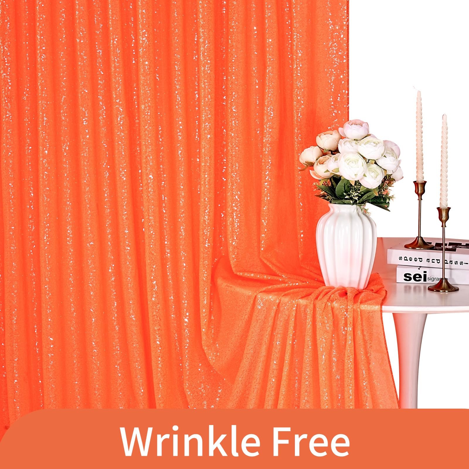 Orange Glitter Shimmer Sequin Halloween Party Photo Backdrop 2×8 Ft 4 PCS