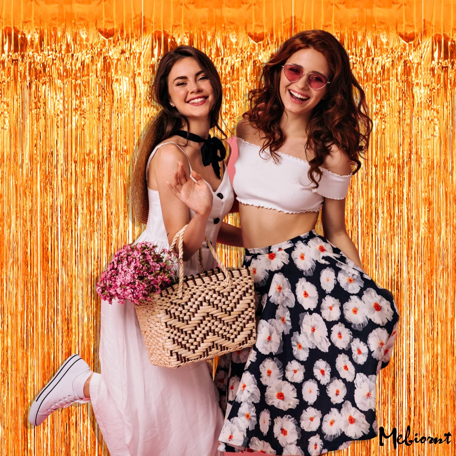 4 Pack 3.2×9.8 ft Orange Foil Fringe Curtain Backdrop for Party Decorations