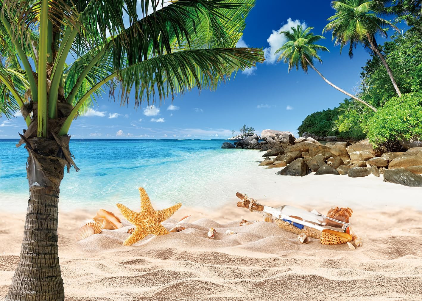 Summer Beach Ocean Backdrop Summer Outdoor Blue Sky Palm Tree Photography Backgr