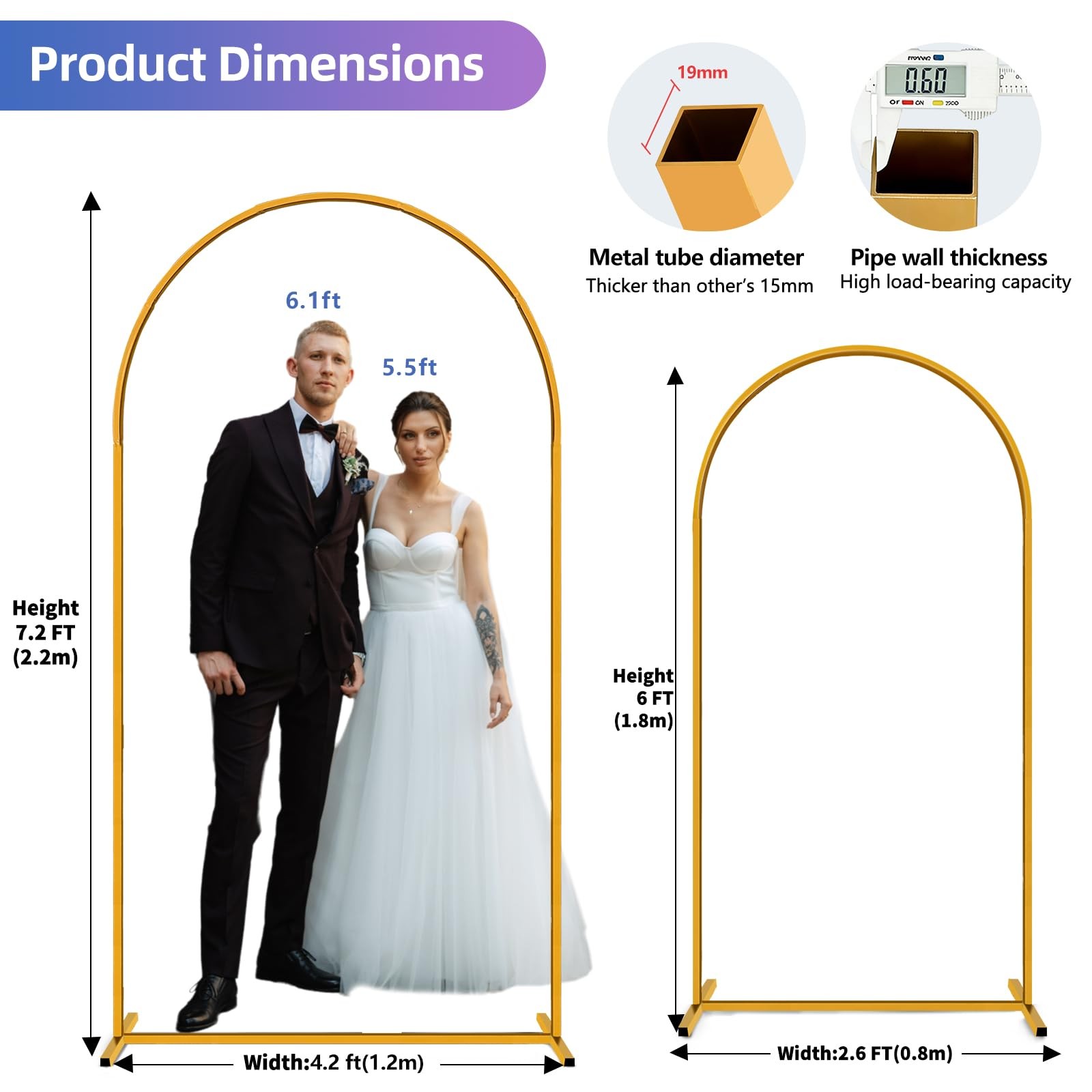 Arch Backdrop Stand Set of 2, 7.2ft & 6ft Metal Arch Frame with Ground Stakes…