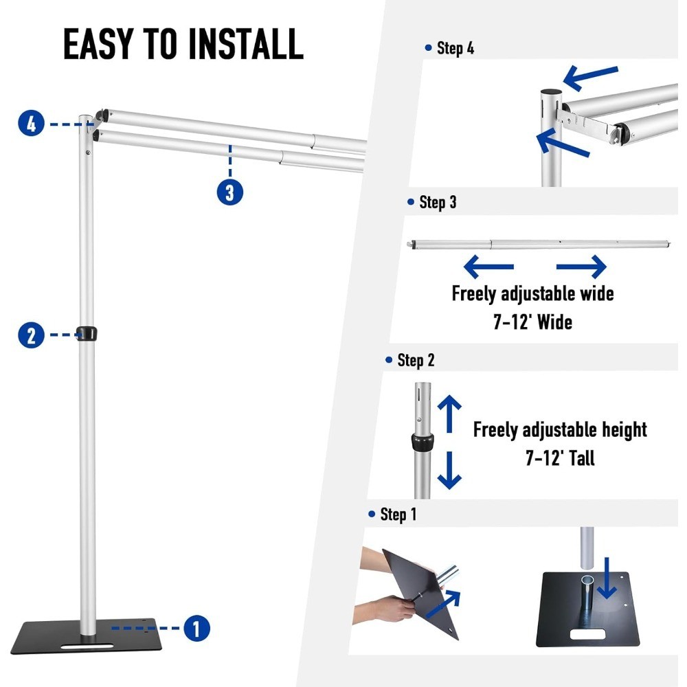 Heavy Duty 12x12ft Backdrop Stand with Double Crossbar Pipe and Drape Kit for