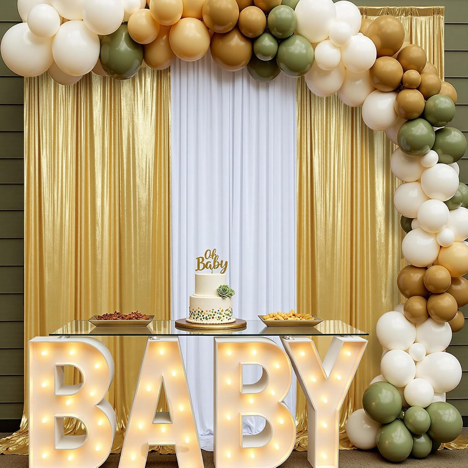 50x10ft Shimmer Gold Sequin Backdrop Curtain for 5ftx10ft(10 Panels),