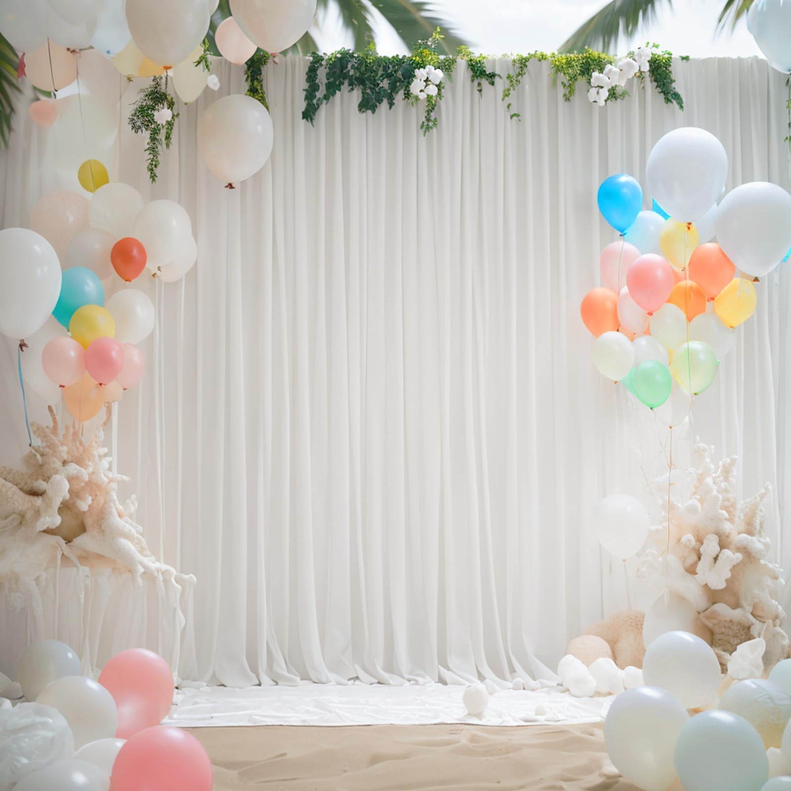 2 Panels 10x10FT White Backdrop Curtains 5x10FT Each, Polyester Drapes