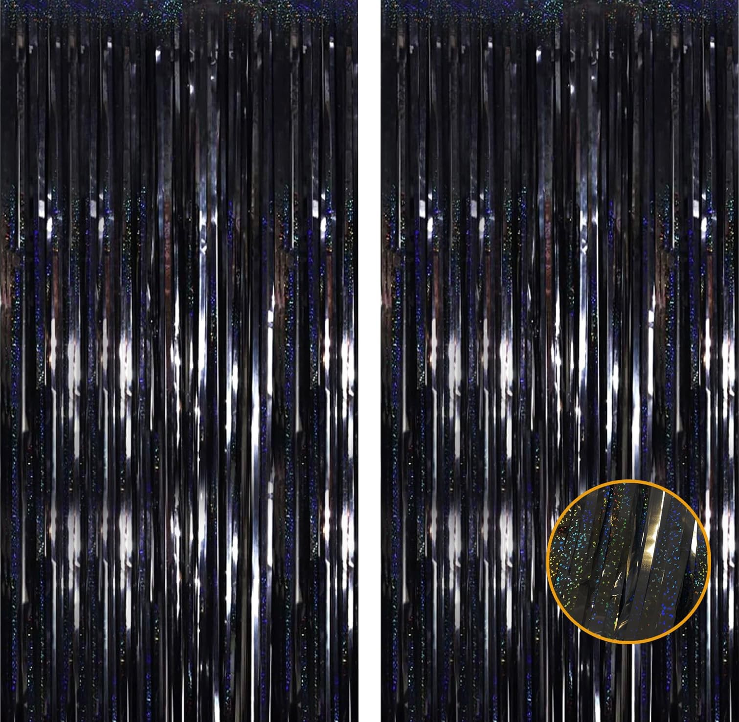 Black Laser Tinsel Glitter Foil Fringe Curtain 3.28ft x 6.56ft, Shining