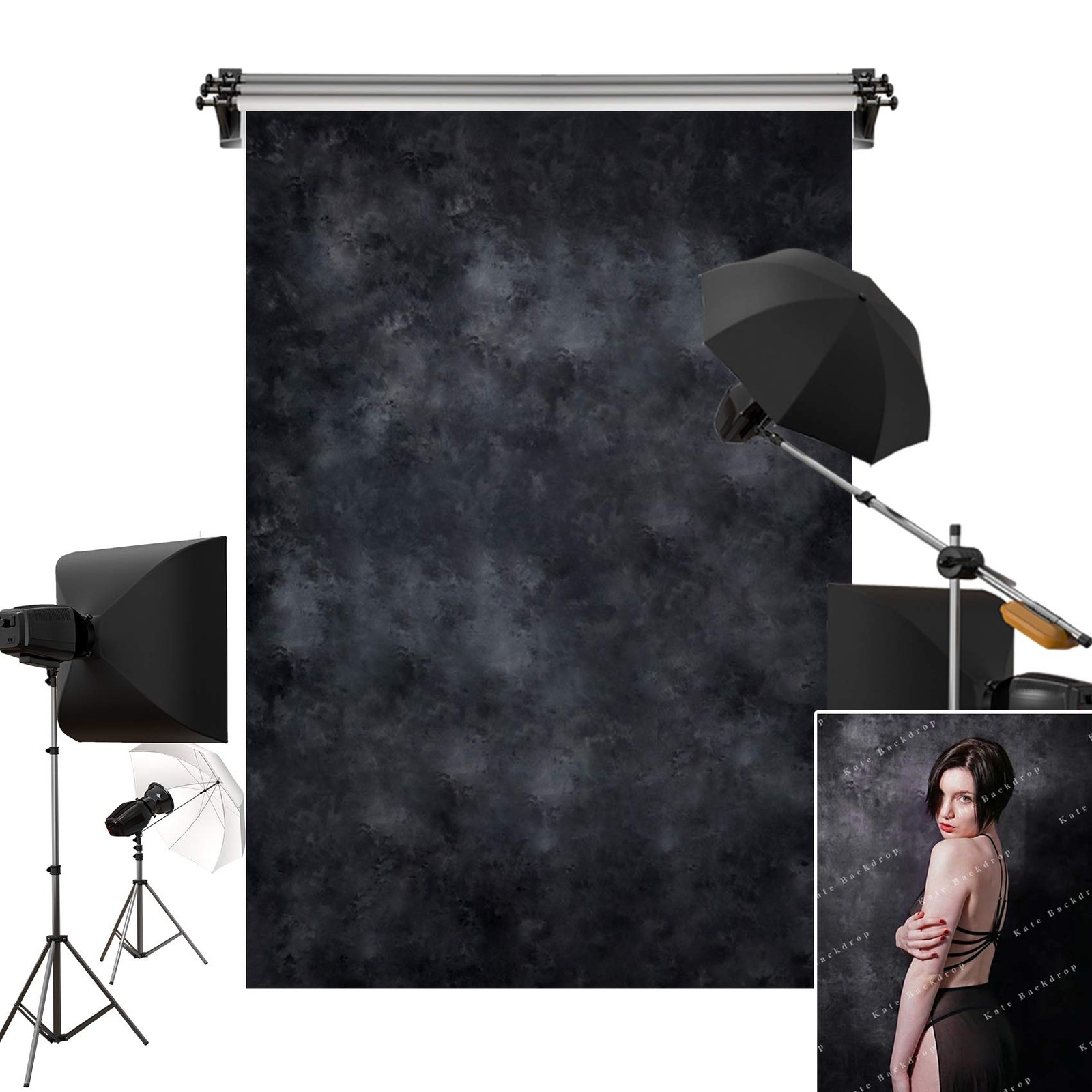Kate 10x15ft/3m(W) x4.5m(H) Large Black Backdrop Dark Texture 10x15ft, 110