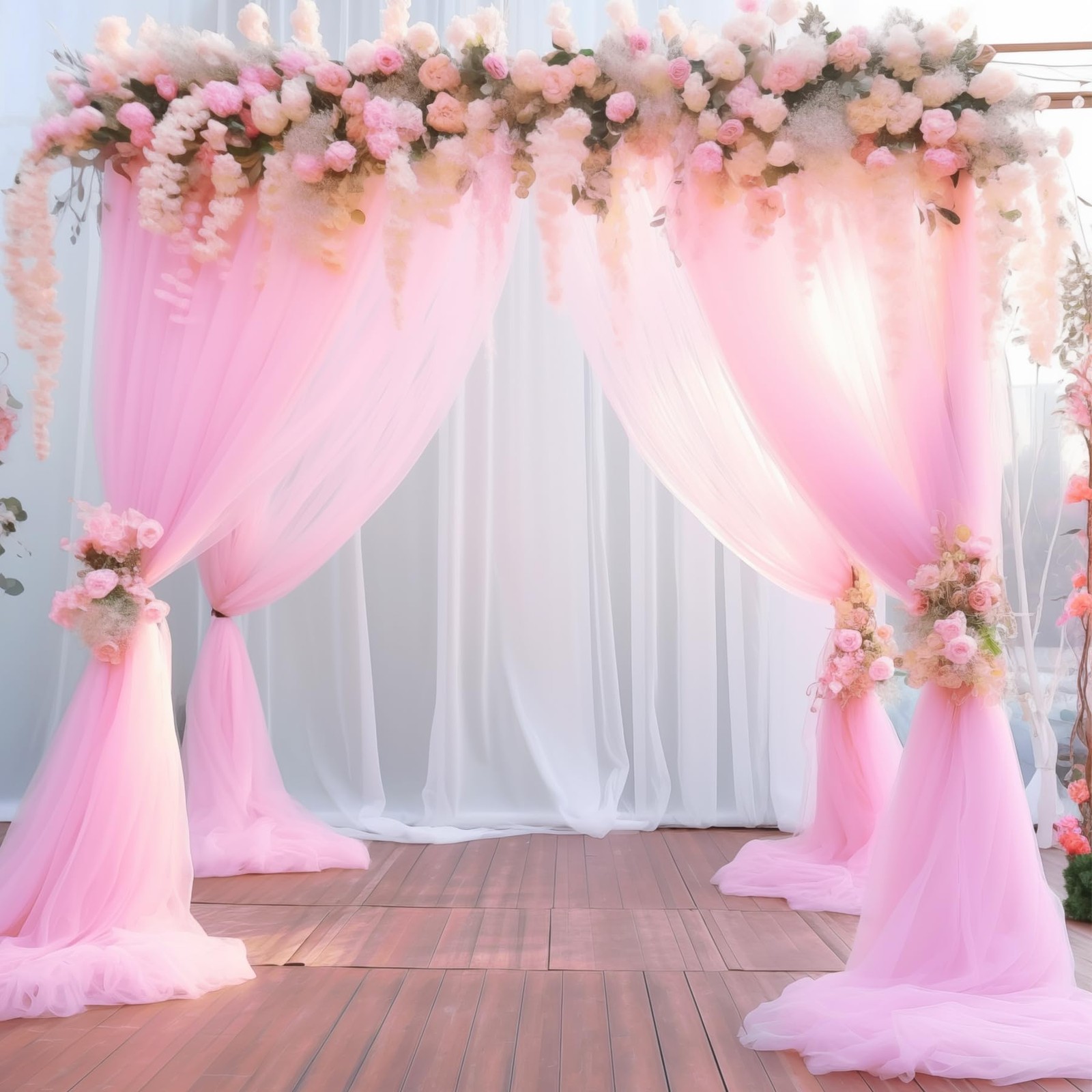 20×10 Ft Pink Tulle Backdrop Curtains Sheer Wedding Party Photo Drapes