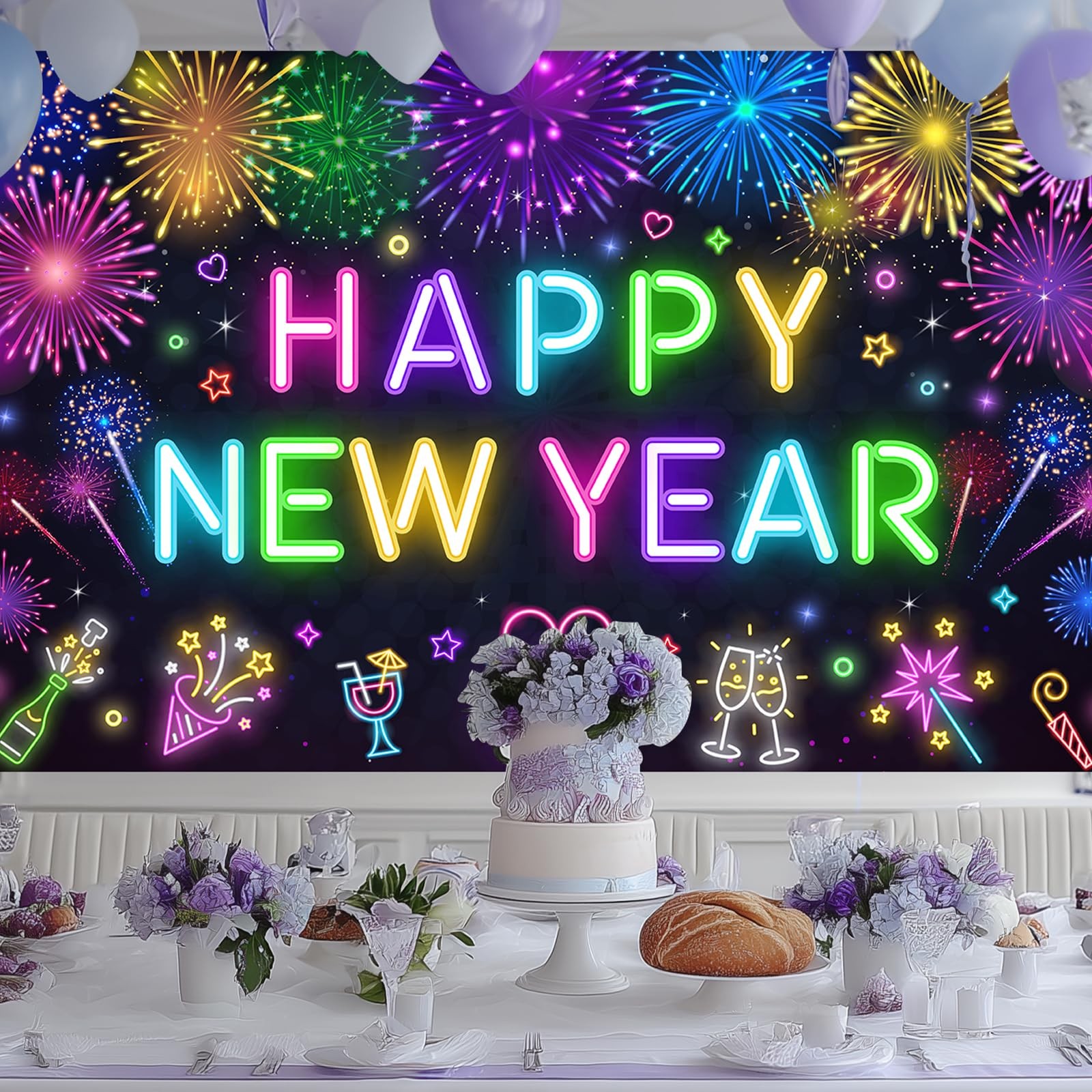 Happy New Year Party Backdrop Poster Banner Photography Background for Party