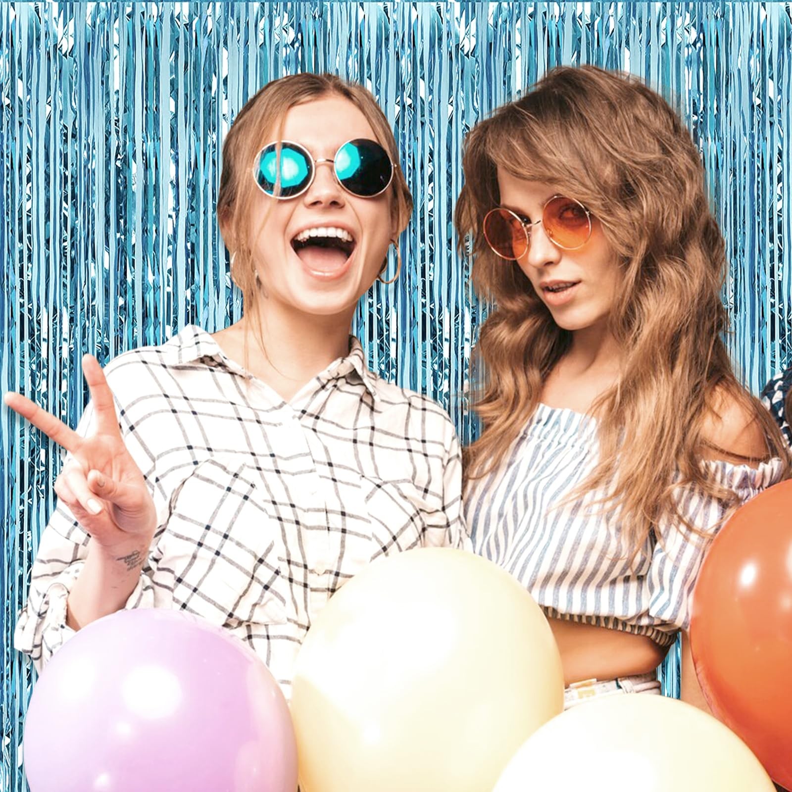 3 PCS Light Blue Foil Fringe Curtain Backdrop Metallic Tinsel Decor 3.28×9.8 Ft