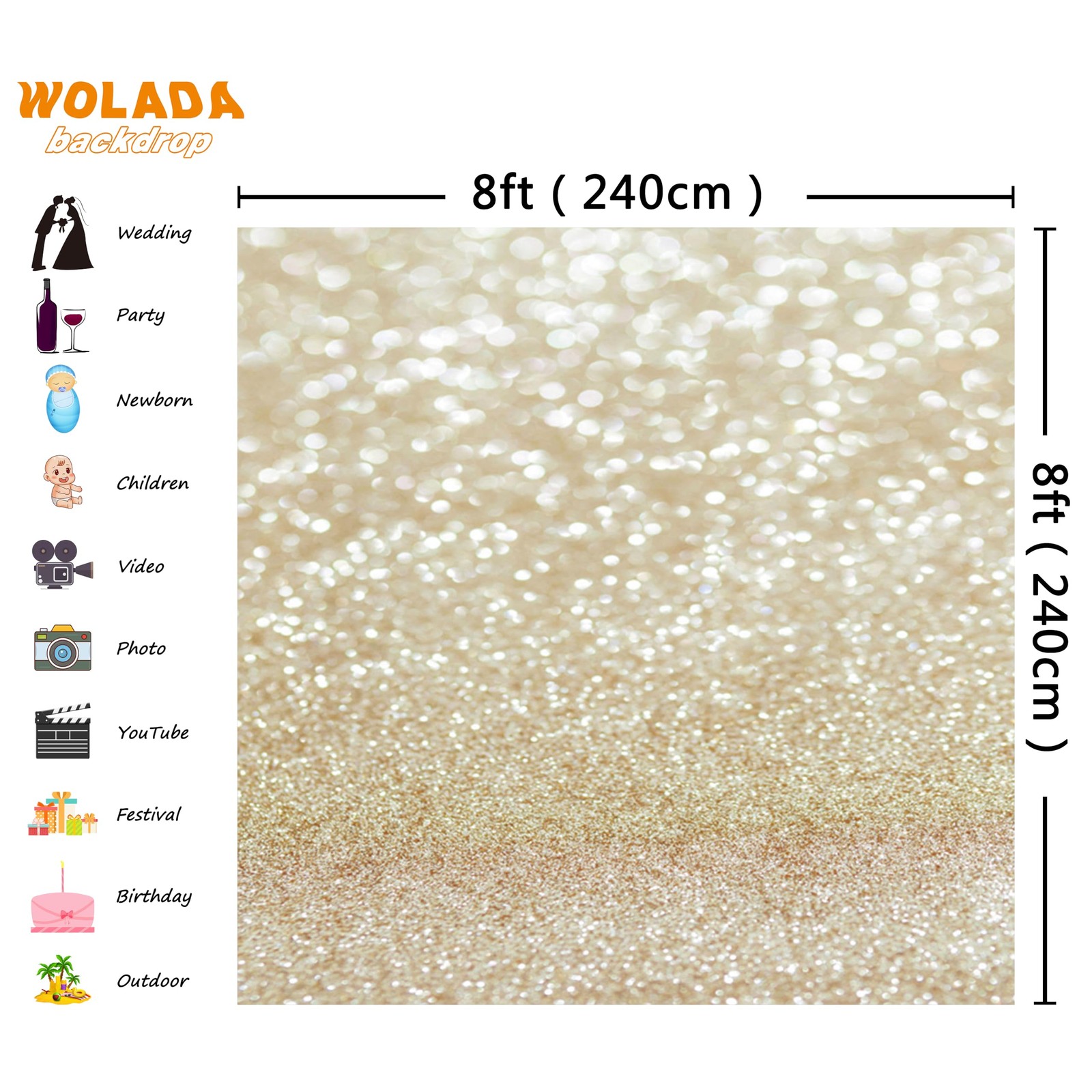 8x8ft Gold Backdrop Bokeh Photography Background Props Model 11791