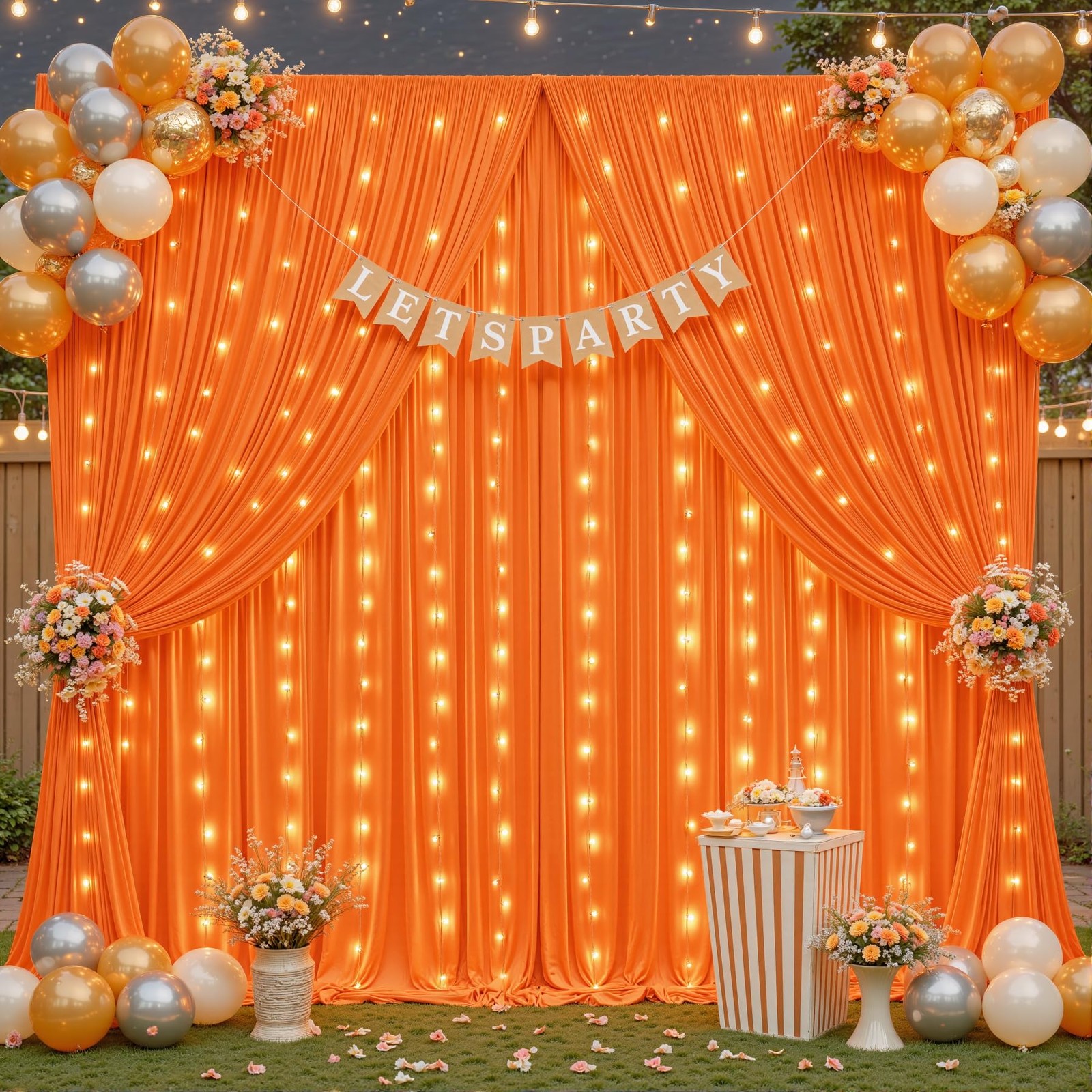 10 Panles Orange Backdrop Curtains – Wrinkle W4′ x H10′(10 panels),