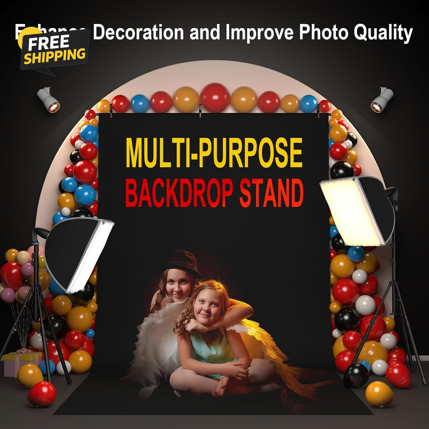5×6.7Ft Photo Backdrop Stand Kit T-Shape Background Stand Carry Bag Black