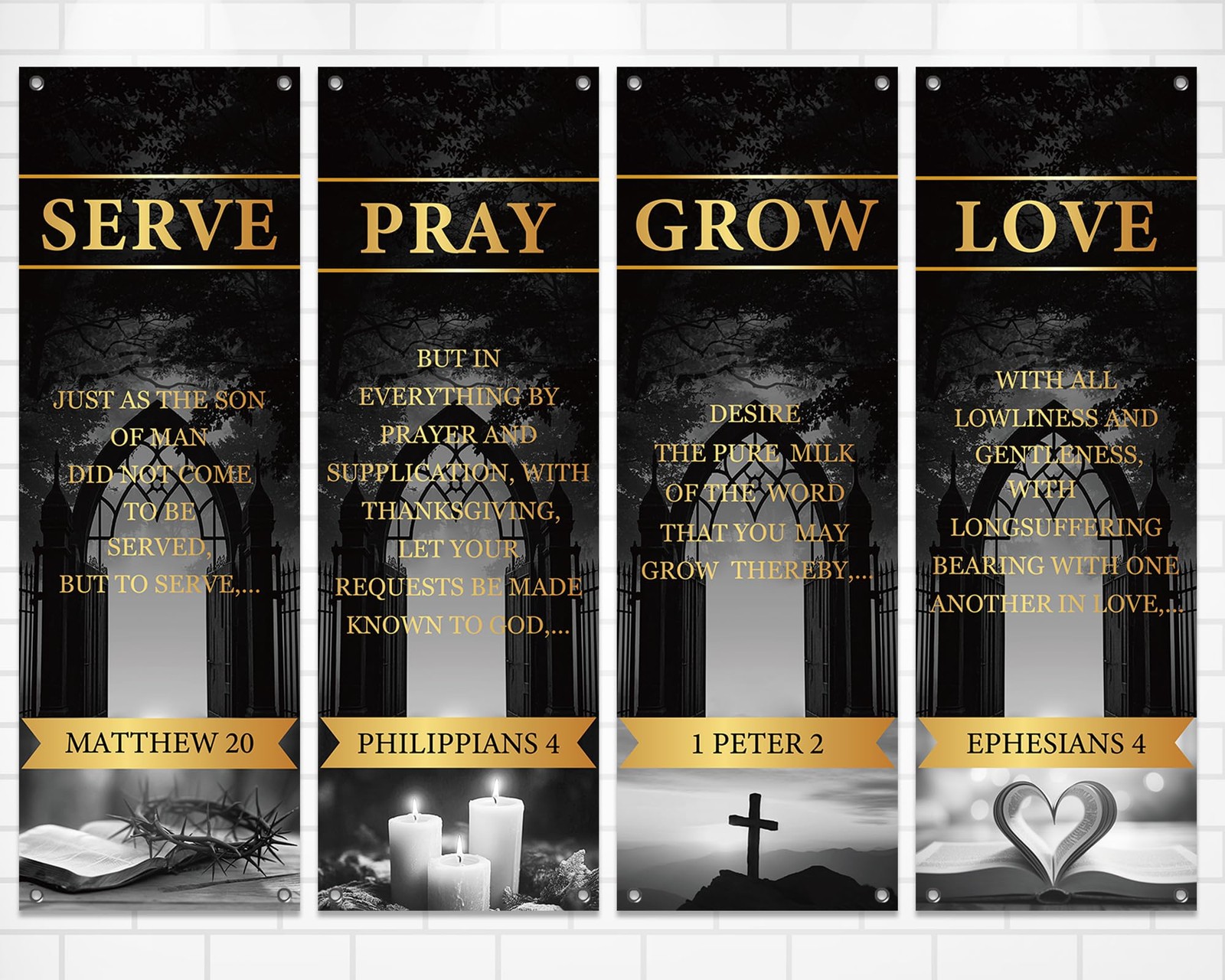 4Pcs Church Banners for Sanctuary Wall Welcome Religious Banners Hanging Back…