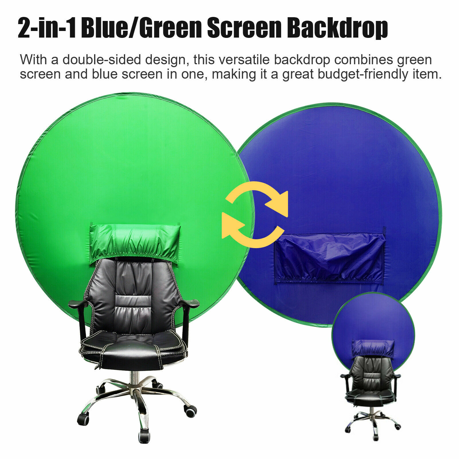 2 in 1 Round Green Blue Backdrop Photography Background Screen for Video Studio