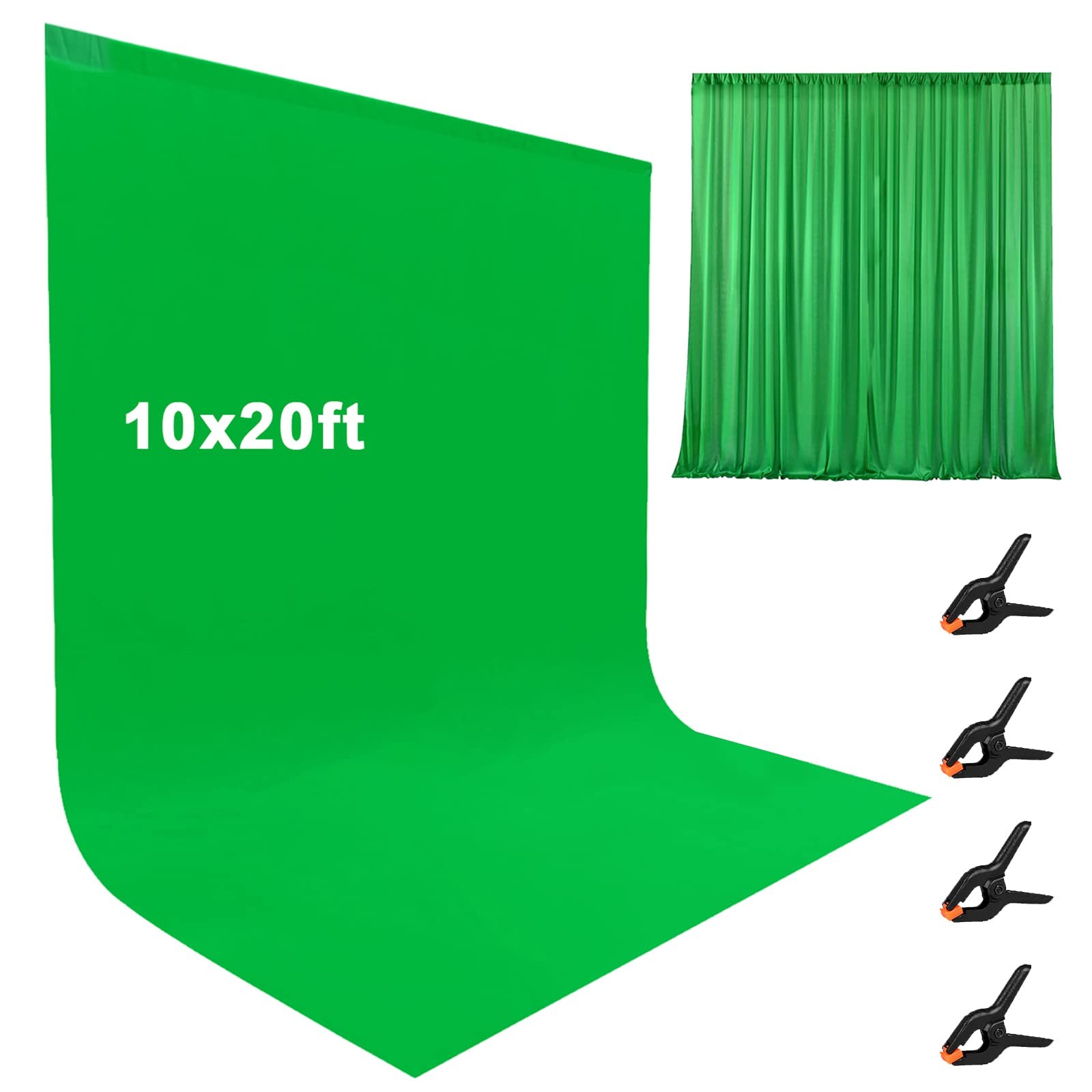 10X20ft Large Green Screen Backdrop for Photography Two Rod Pocket Chromakey