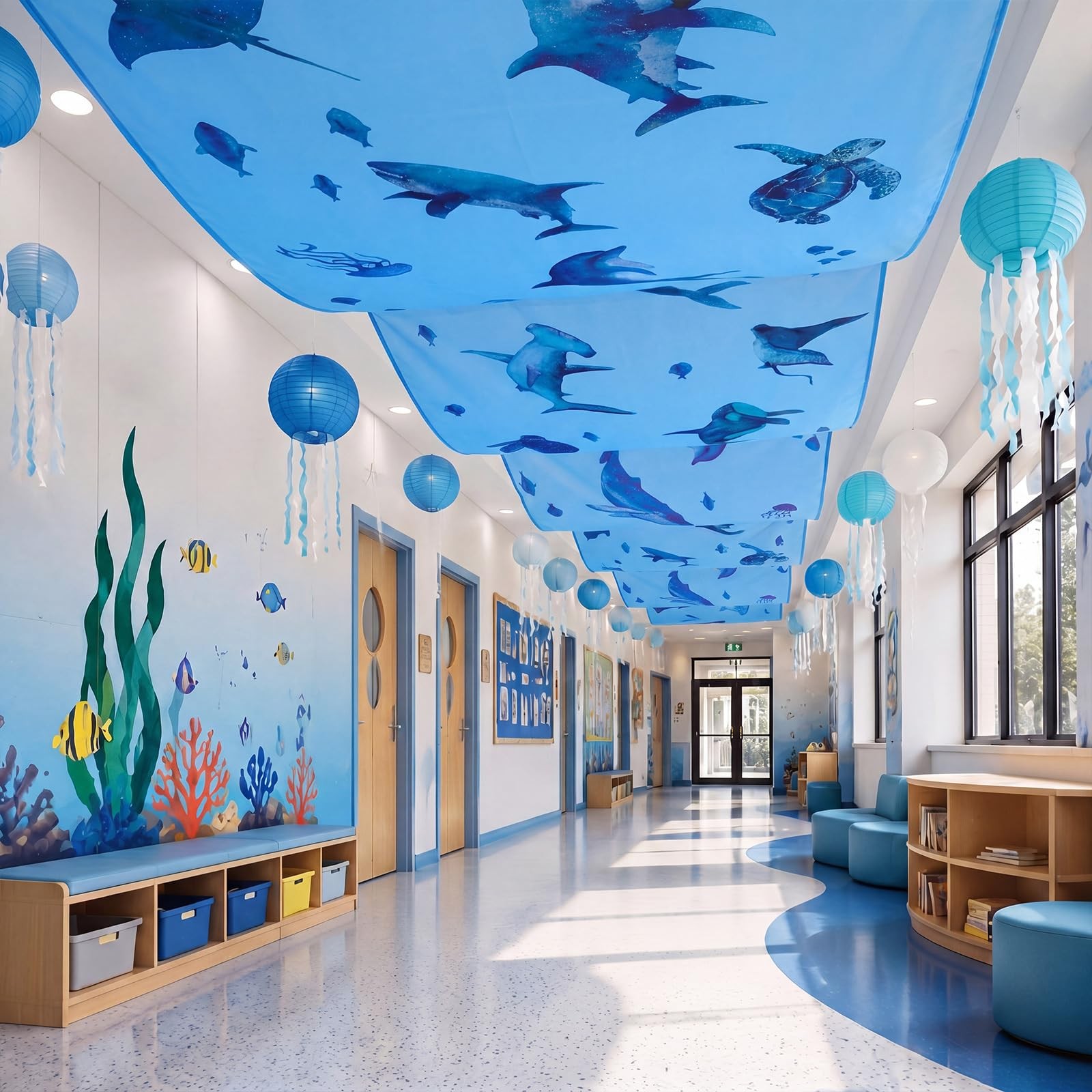32 Inch x 16 ft Under The Ocean Classroom Decorations Shark Whale Ceiling Dec…