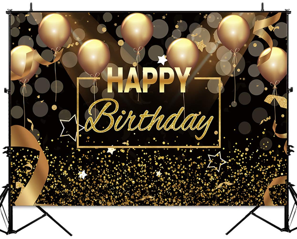 Sensfun Black Gold Happy Birthday Backdrop Sparkle 7x5ft,