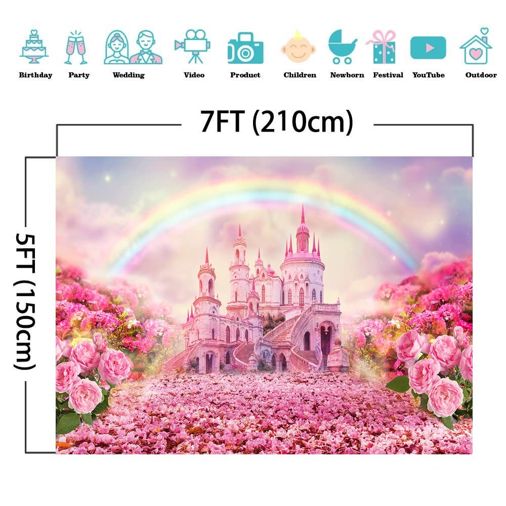 Pink Princess Castle Photography Backdrop for Birthday Baby Shower Newborn