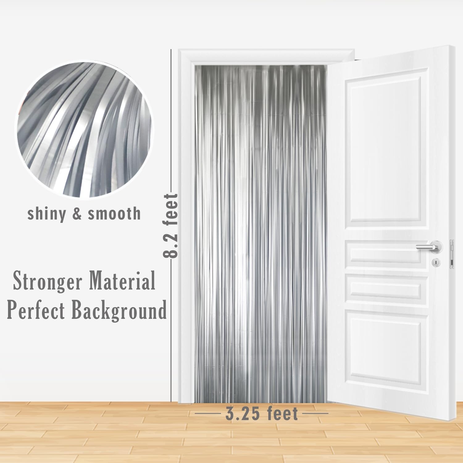 2 PCS Matte Silver Metallic Tinsel Foil Fringe Curtains Party Streamer 8.2 Ft
