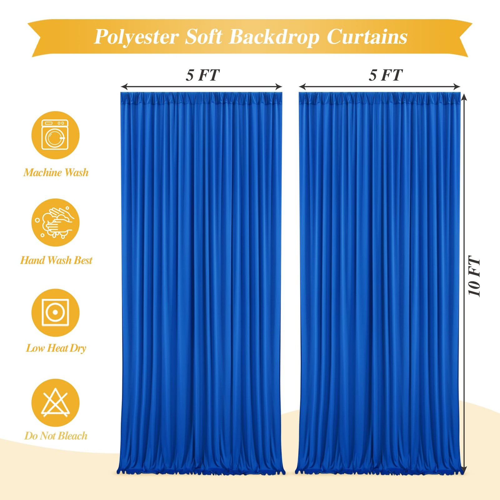 10ftx10ft Royal Blue Backdrop Curtains 2 Panels for Parties Wrinkle Free Blue…
