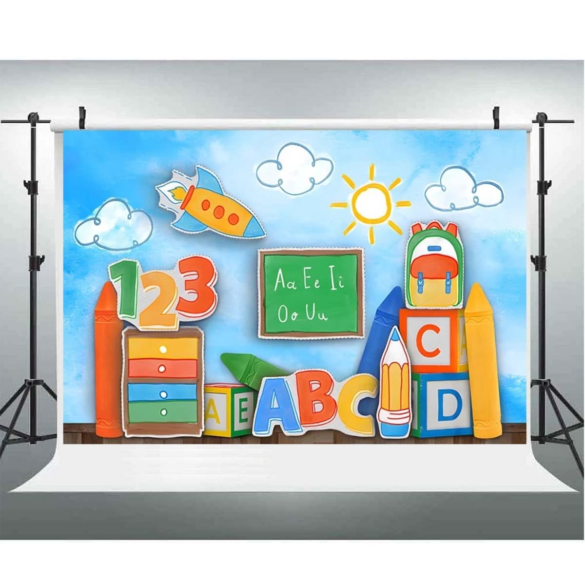 Back To School Backdrop First Day Preschool Chalkboard 8×6 Ft Background
