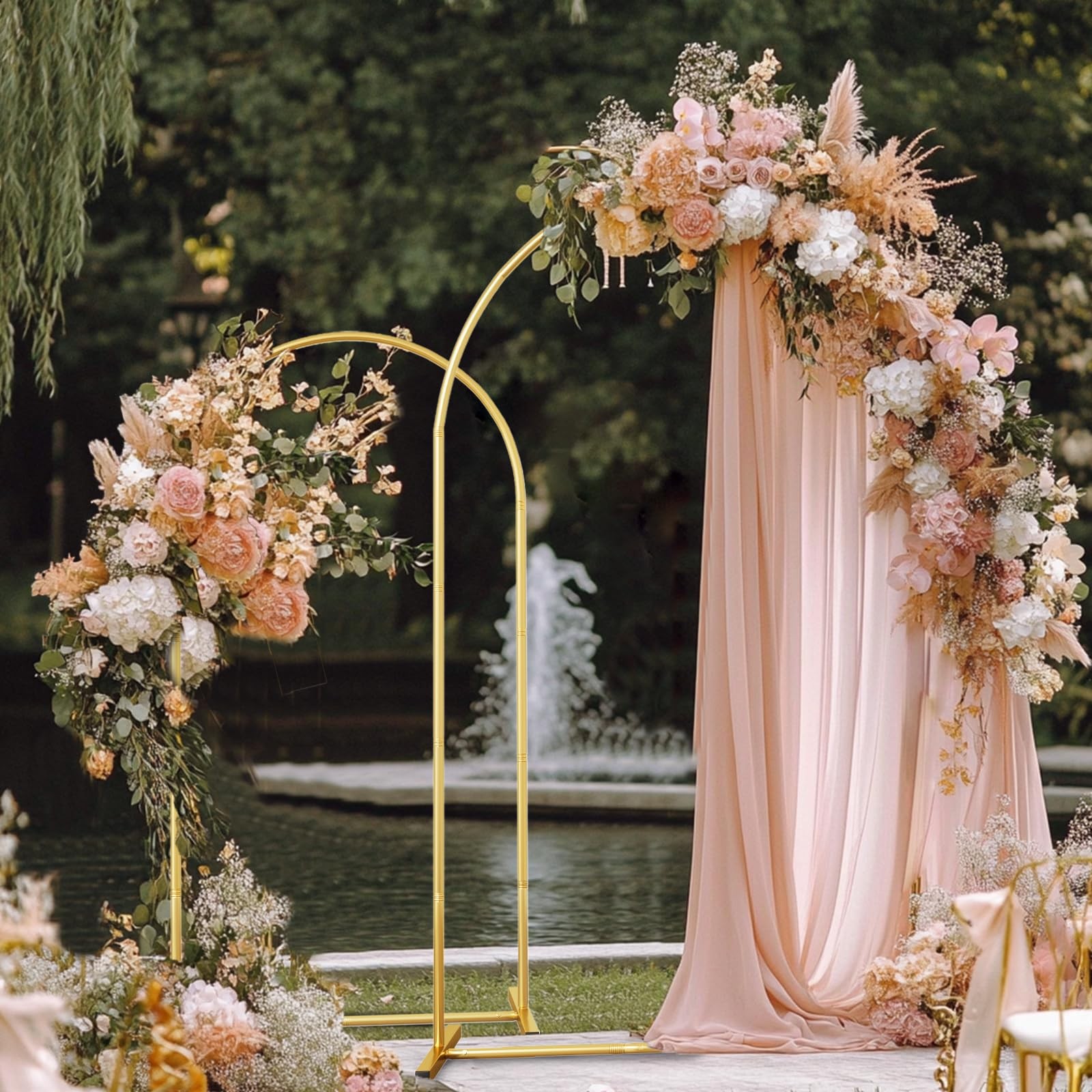 Metal Arch Backdrop Stand Set of 2 (6FT & 7.2FT), Gold Wedding Arch Frame Bal…