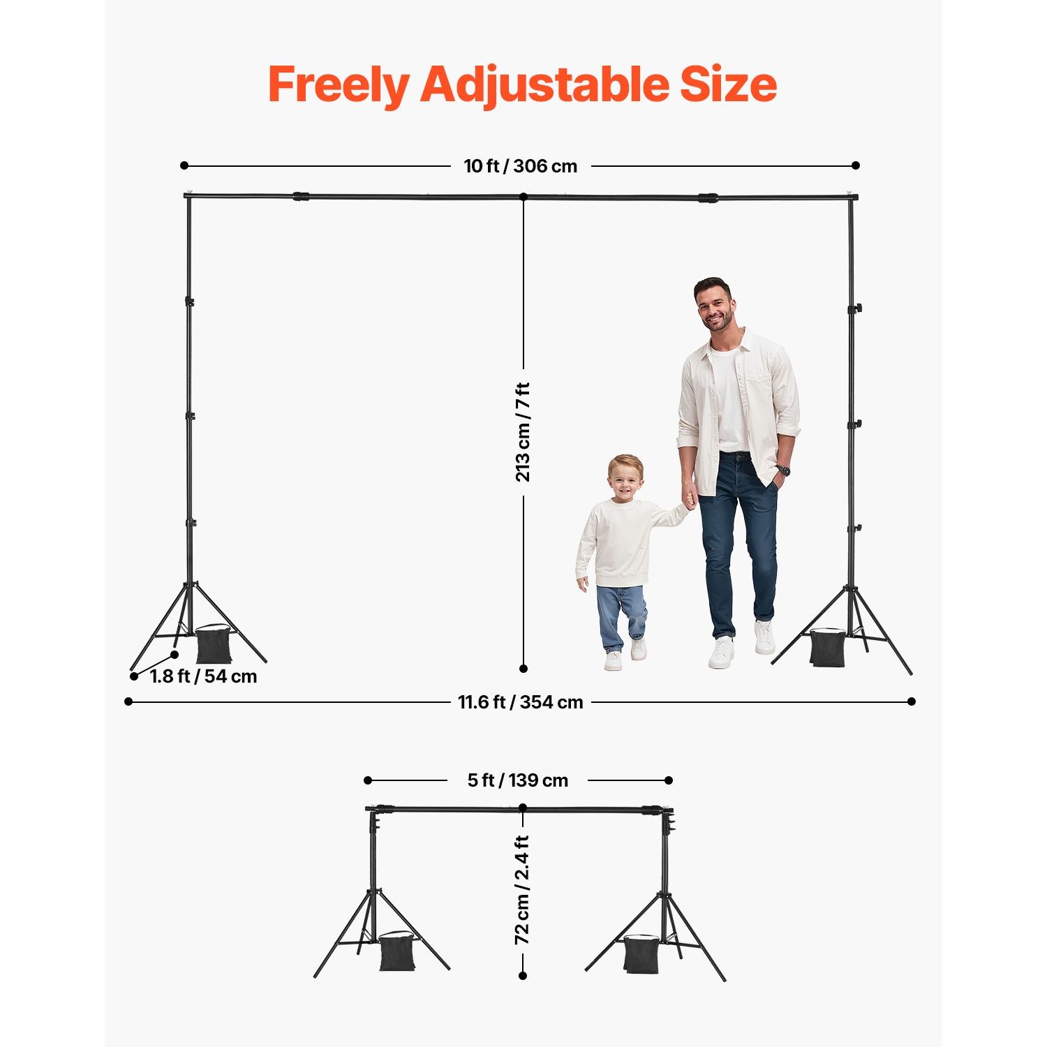 7x10ft Adjustable Backdrop Stand with 3 Crossbars, Portable Photo Studio Frame