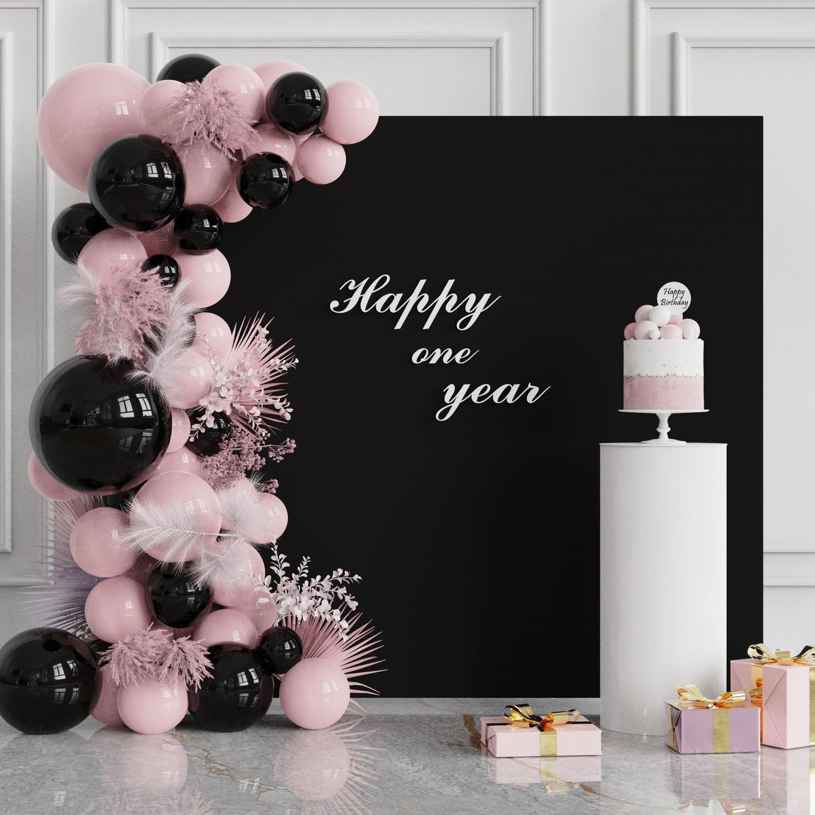 Black Square Wedding Arch Cover 6.6FT – Stretchy Spandex Backdrop for Events