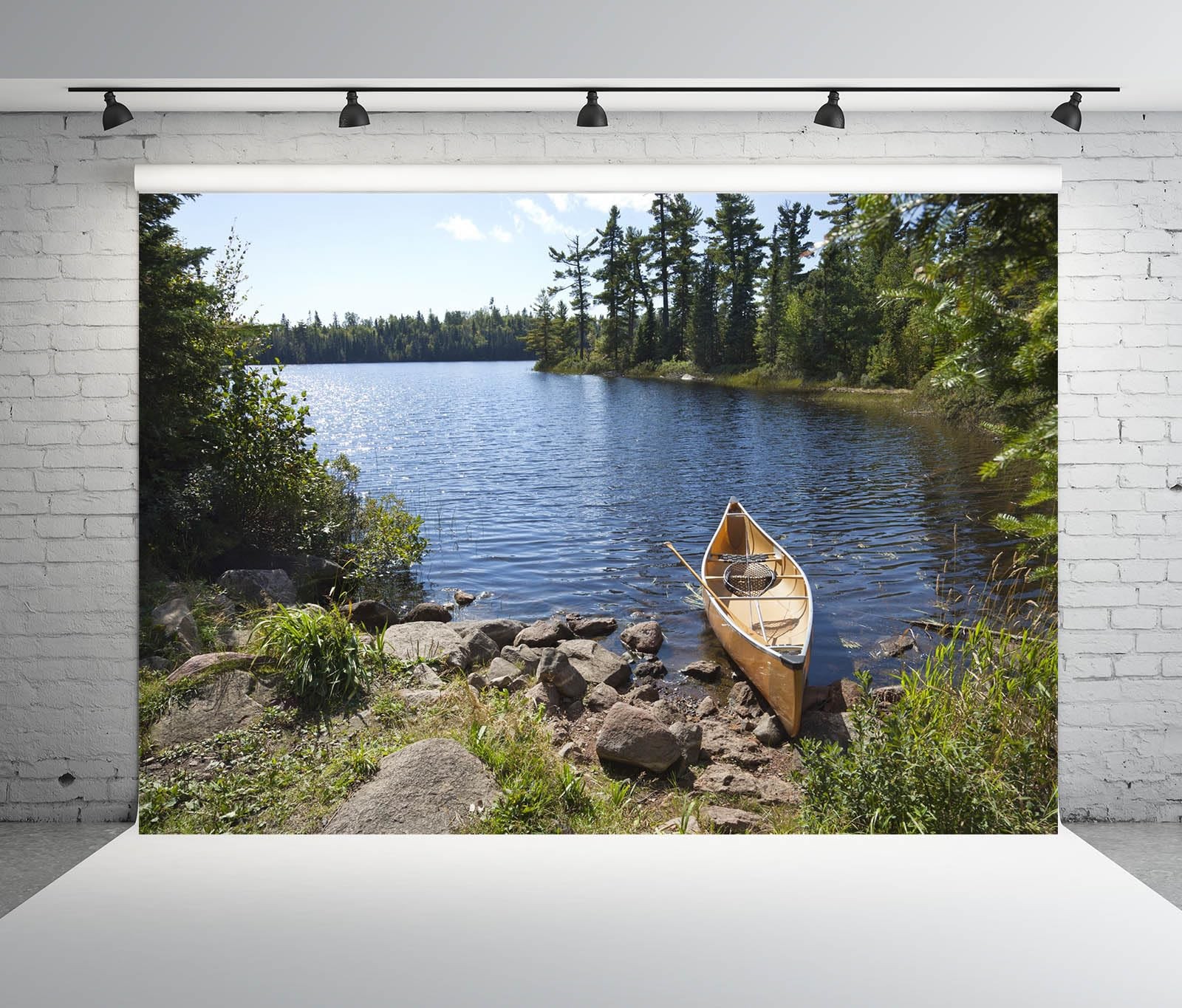 BELECO 7x5ft Fabric Forest Lake Fisherman’s Canoe Backdrop for 7x5FT, A15064