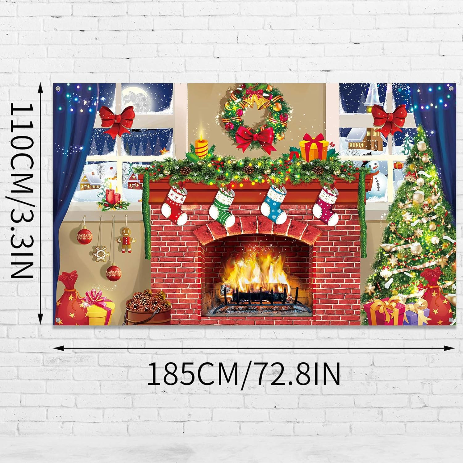 6×4 feet Christmas Fireplace Theme Backdrop Christmas Brick Wall Theme Decoratio