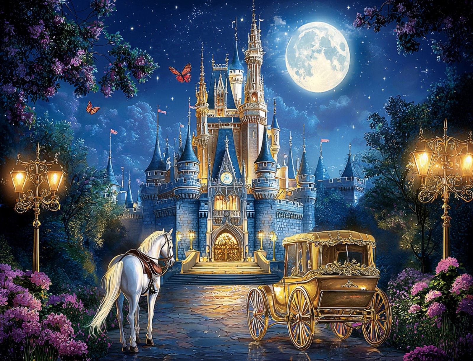 10x8ft Garden Floral Starry Princess Castle Vinyl Backdrop Photo Background