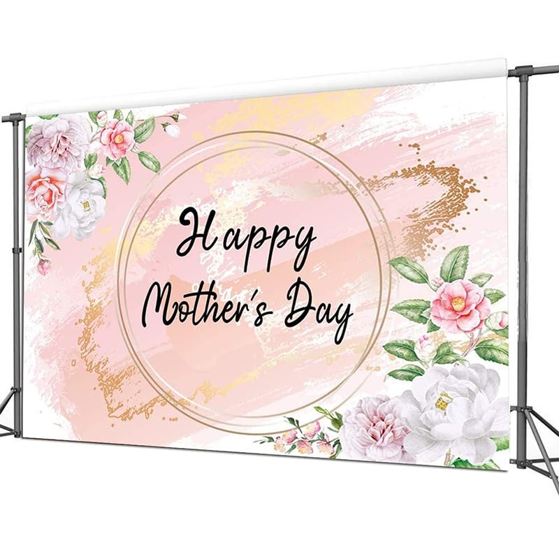 7x5FT Happy Mother’s Day Backdrop Pink Flower Background Mother Festival Party D