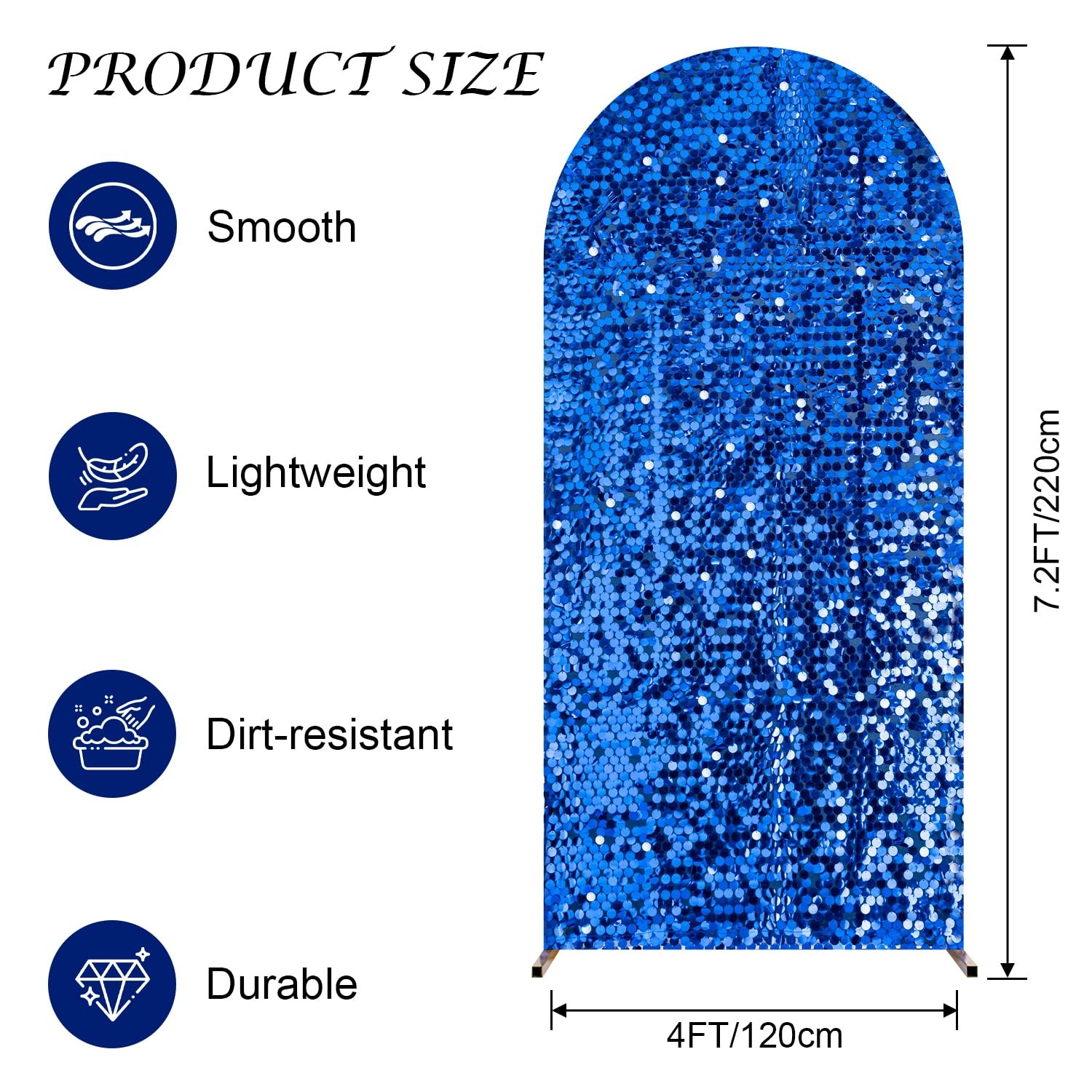 7.2 FT Bling Arch Backdrop Cover, Royal Blue Sequin Wedding Arch Stand Cover,…