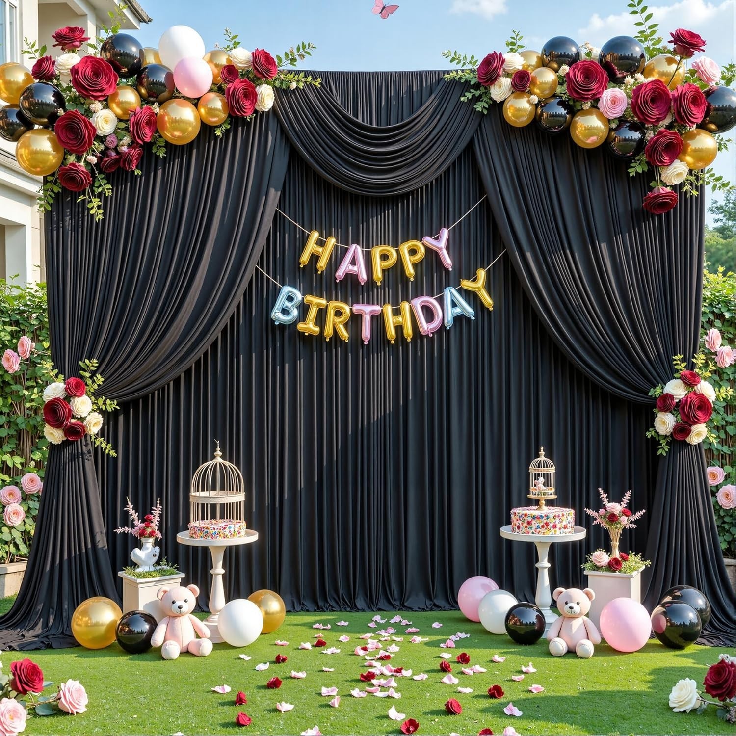Elegant Black 20ft x 10ft Backdrop for Photography & Parties – 4 Panels Included