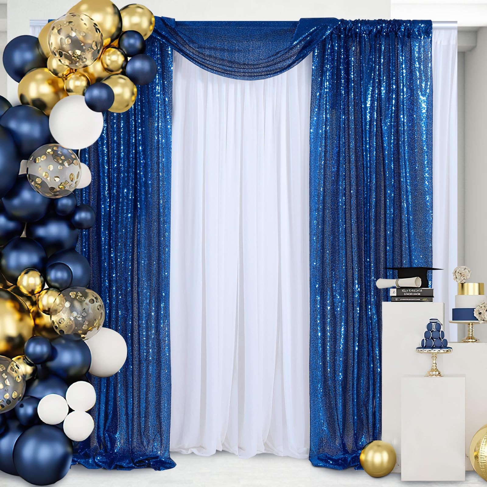Royal Blue Sequin Backdrop Curtains 2 Packs 2ftx8ft Sparkly Backdrop Fabric G…