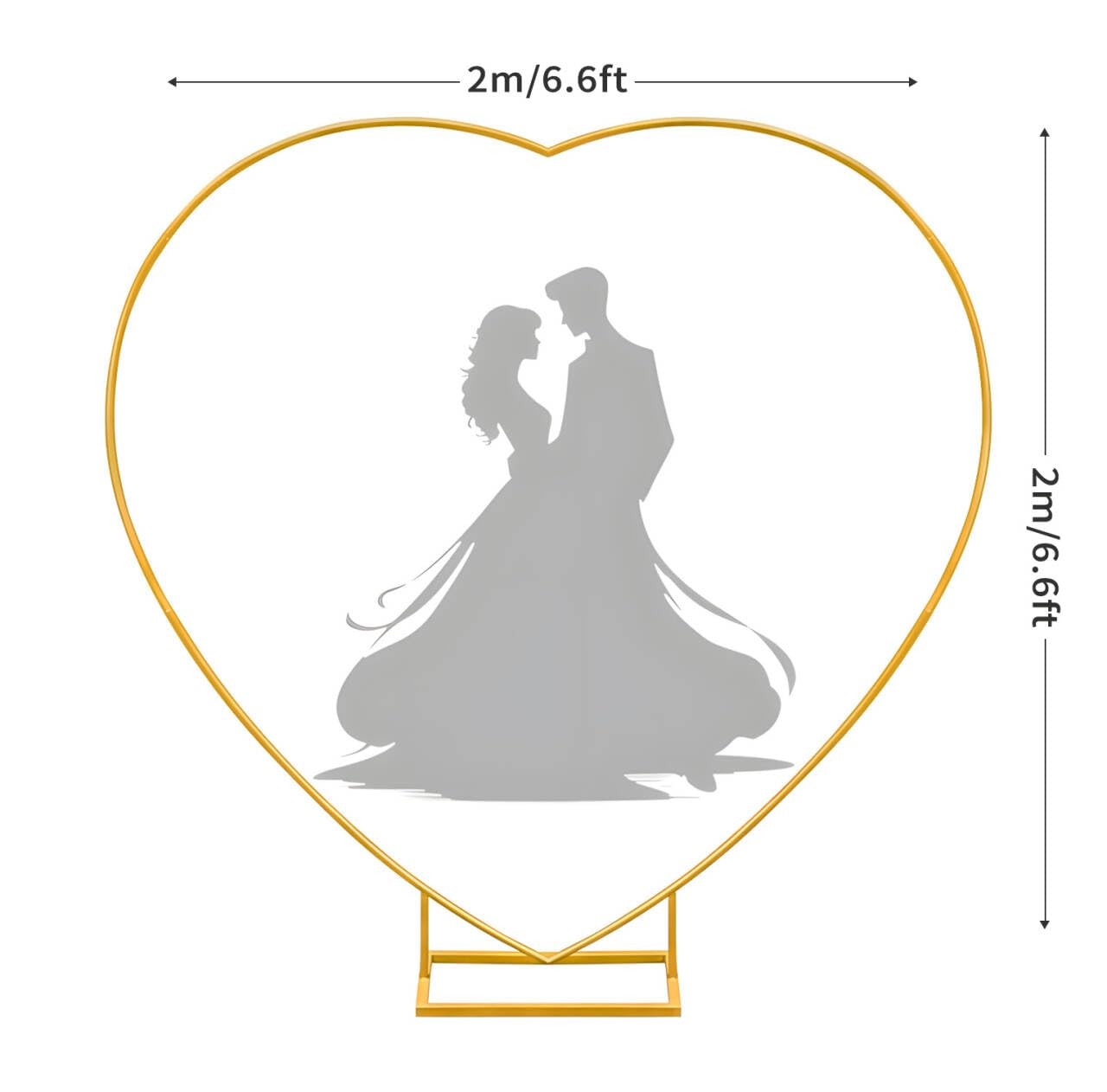 IKULE 2M Gold Heart Shape Wedding Metal Arch Backdrop for Party, Graduation