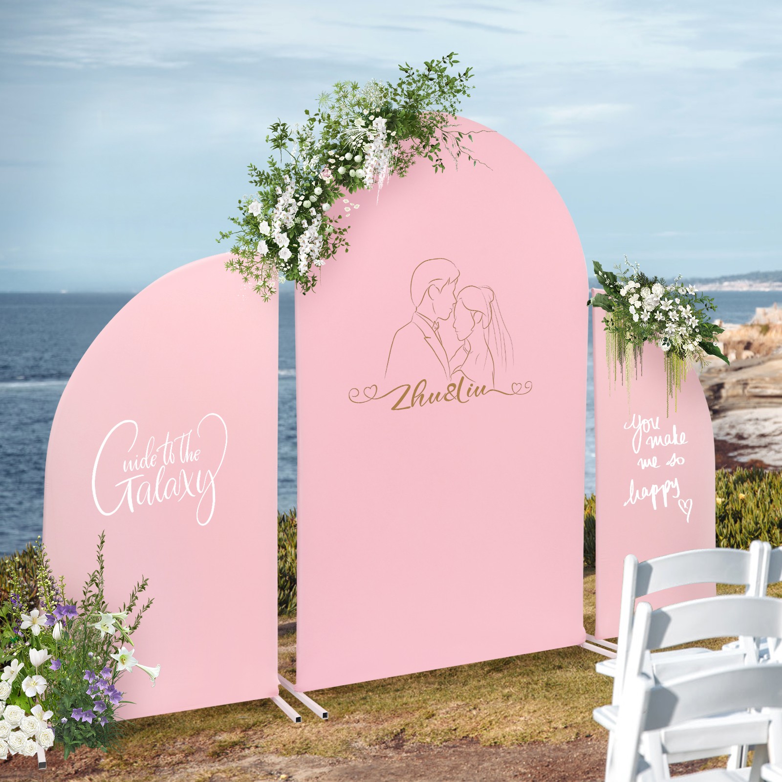 Wedding Arch Backdrop Stand Pink White Carbon Steel Frame Removable Cover