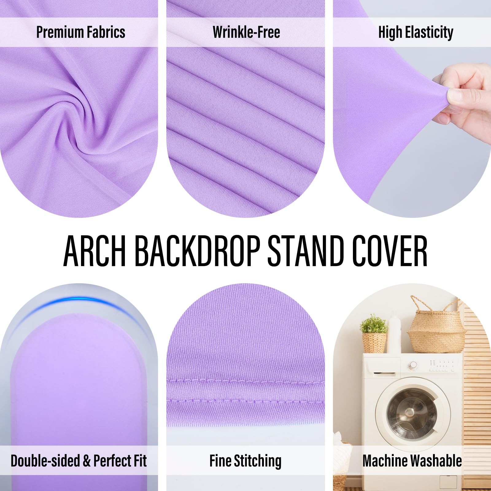 8FT Wedding Arch Cover Set 6.6FT Purple Spandex Backdrop for Events