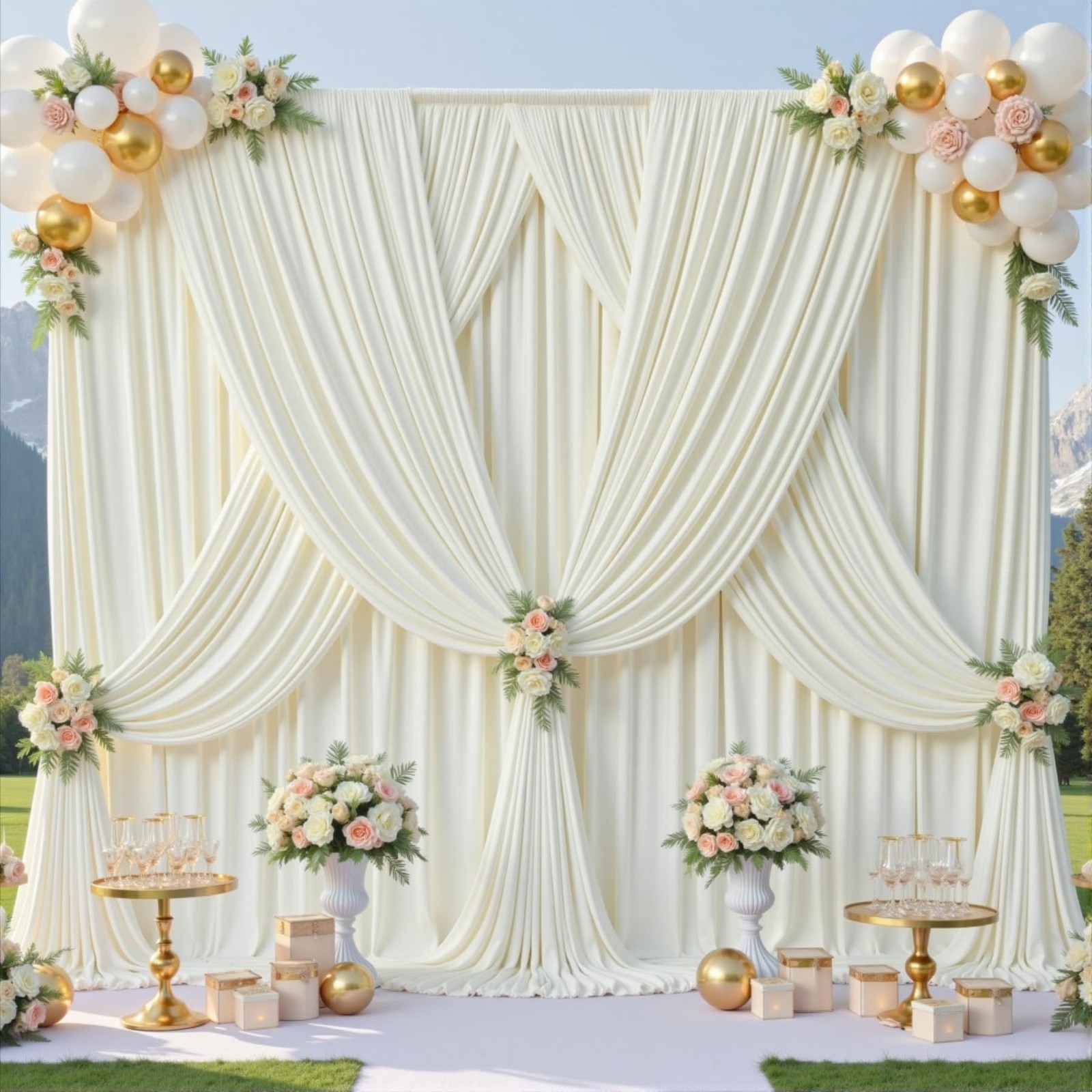 20ft x 10ft Free Ivory Wedding Backdrop Curtains for Party Bridal Shower Rece…