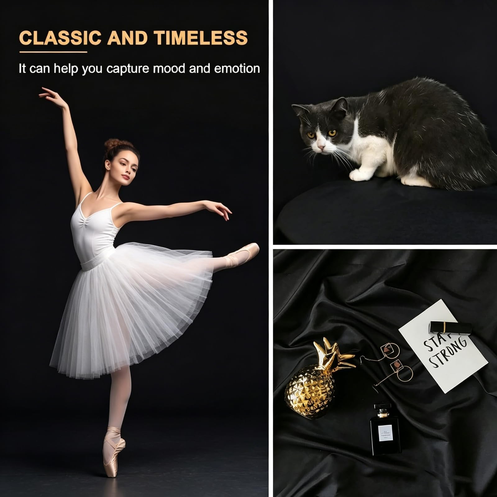 Aimosen 10 x 7 FT Black Backdrop Background for Photography, 7 X 10 FT,