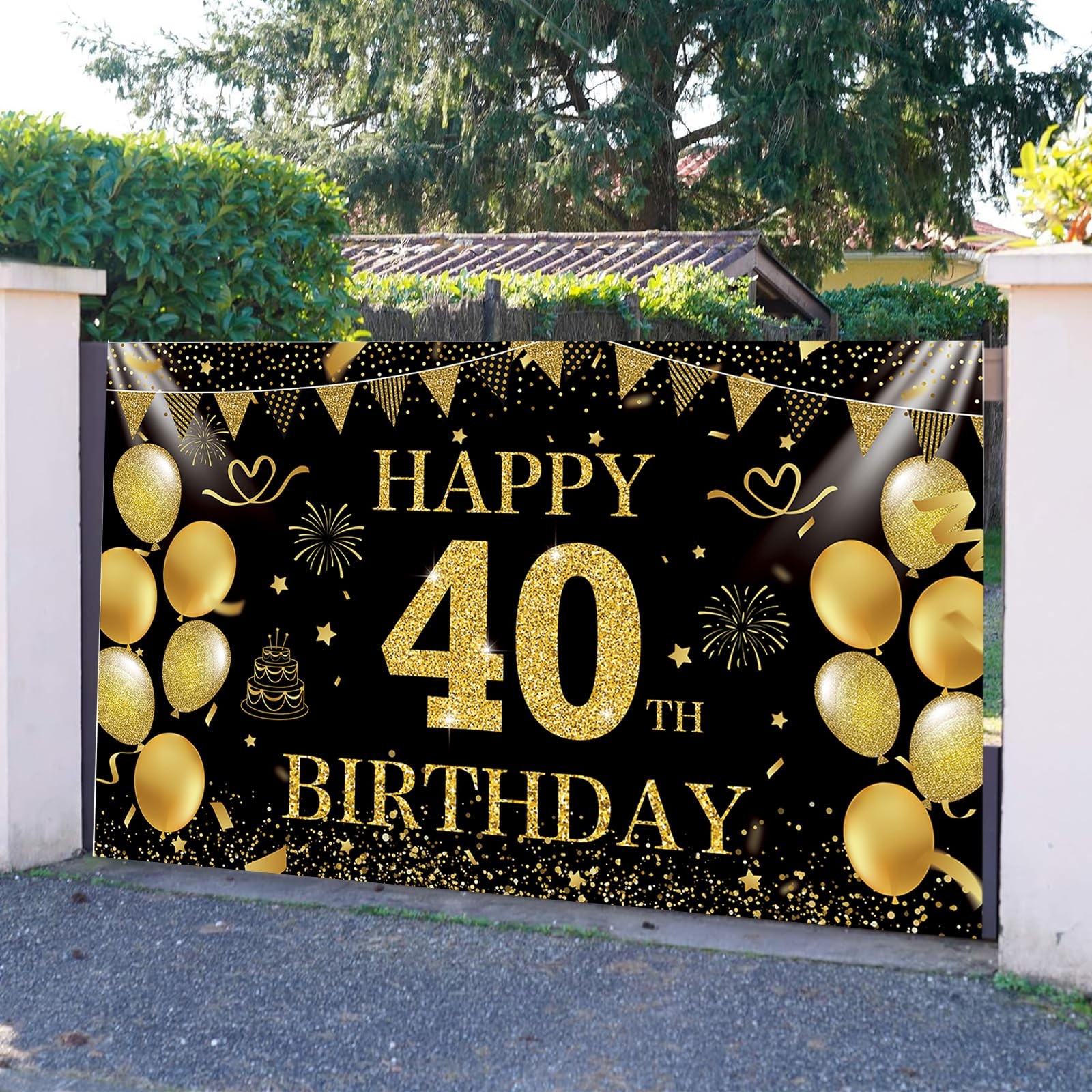 SMENGGIL Black Gold 40th Happy Birthday 72.8 inches x 43.3 inches,