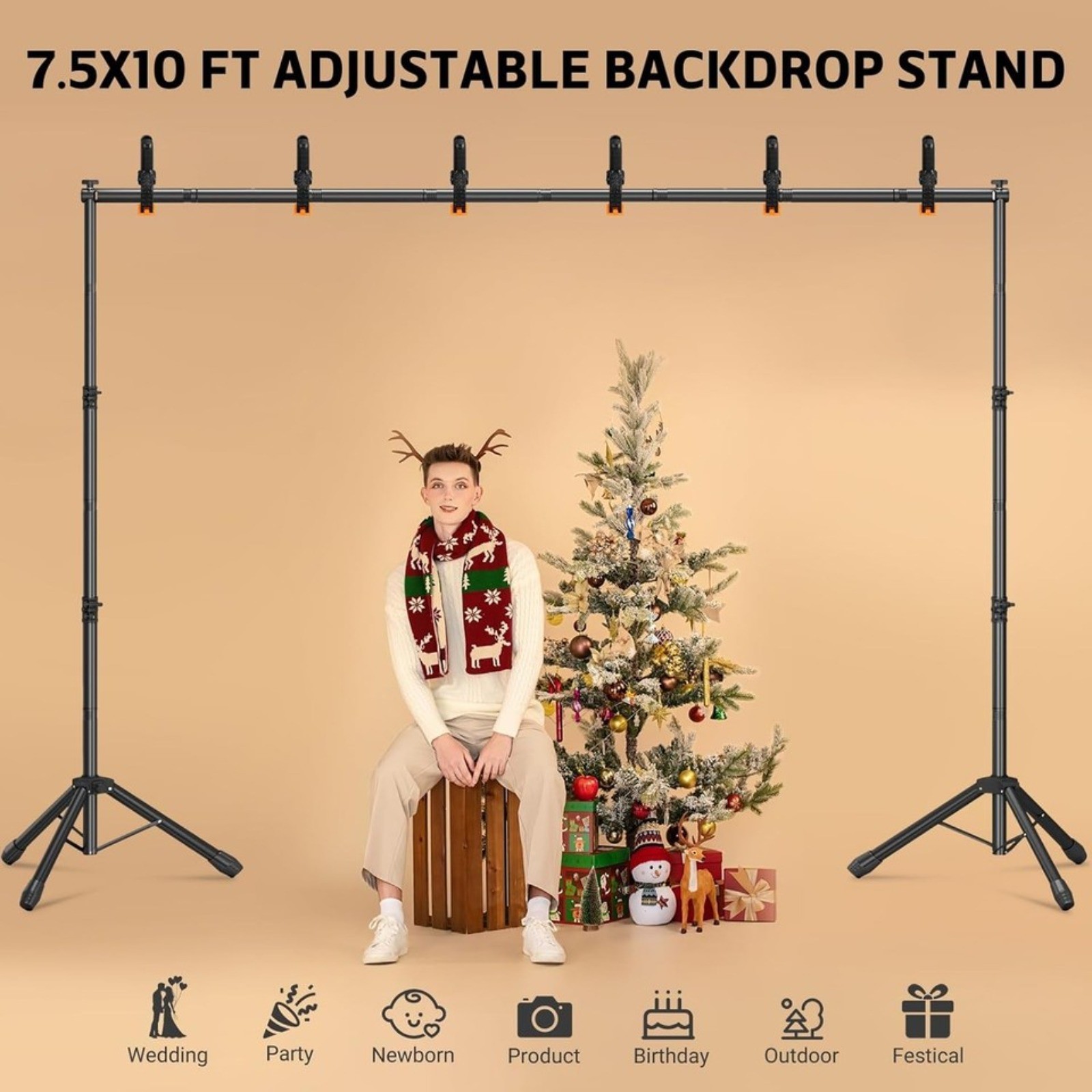 Telescopic Backdrop Stand Adjustable Background Banner Holder With Spring Clamps