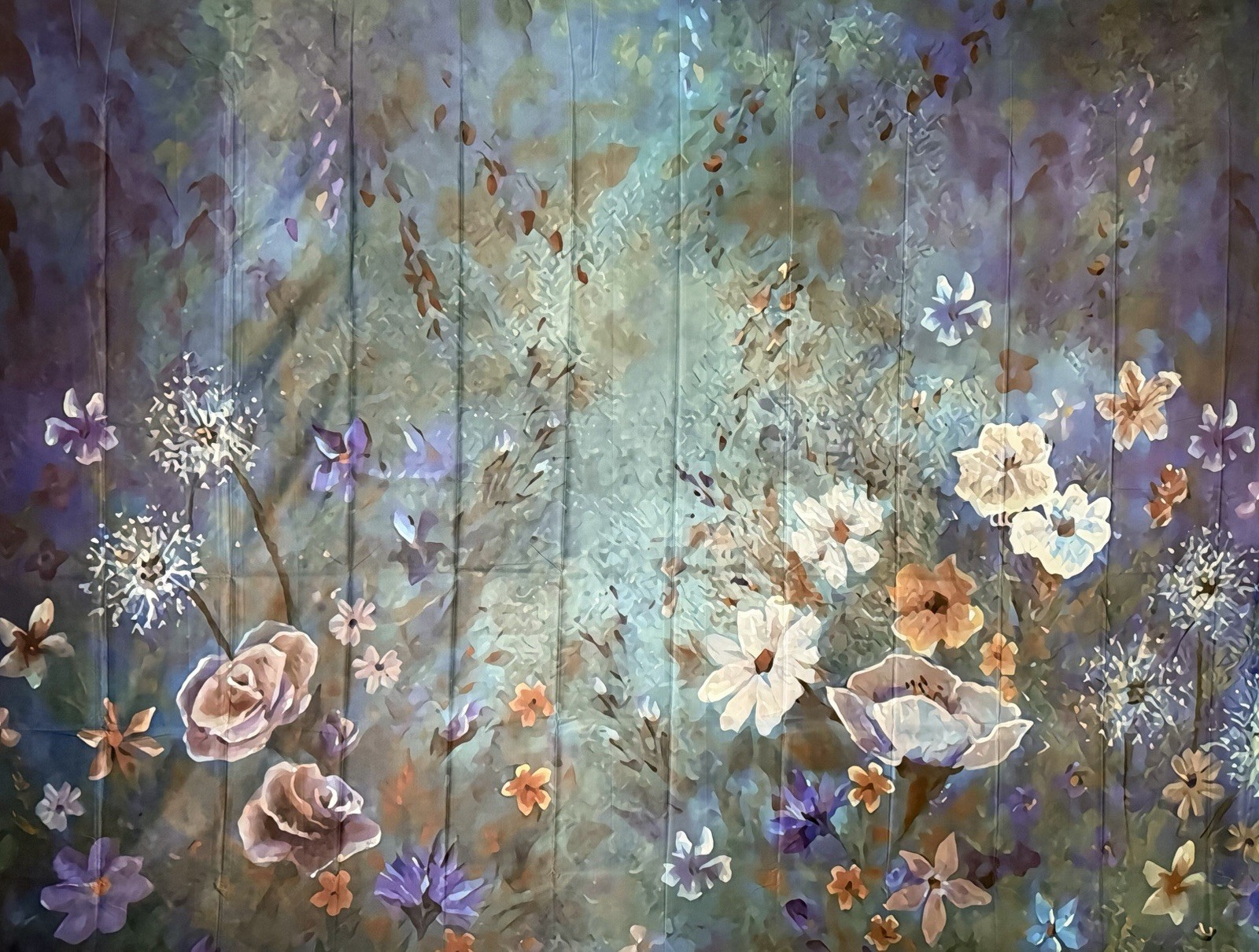 6×8 FT Blue Floral Backdrop For Portrait Flowers Background Studio Props
