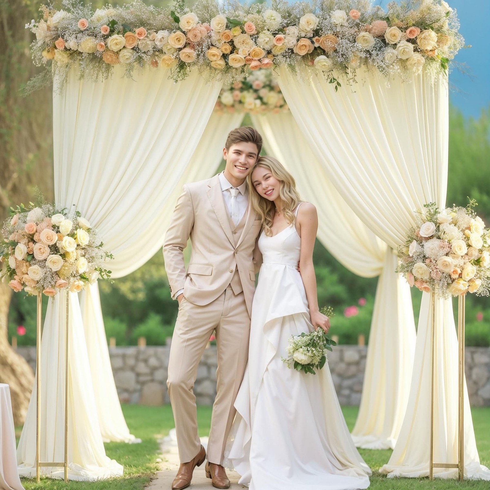 8×10 Ft Ivory Backdrop Curtains 2 Panels Wrinkle Free Polyester Hub