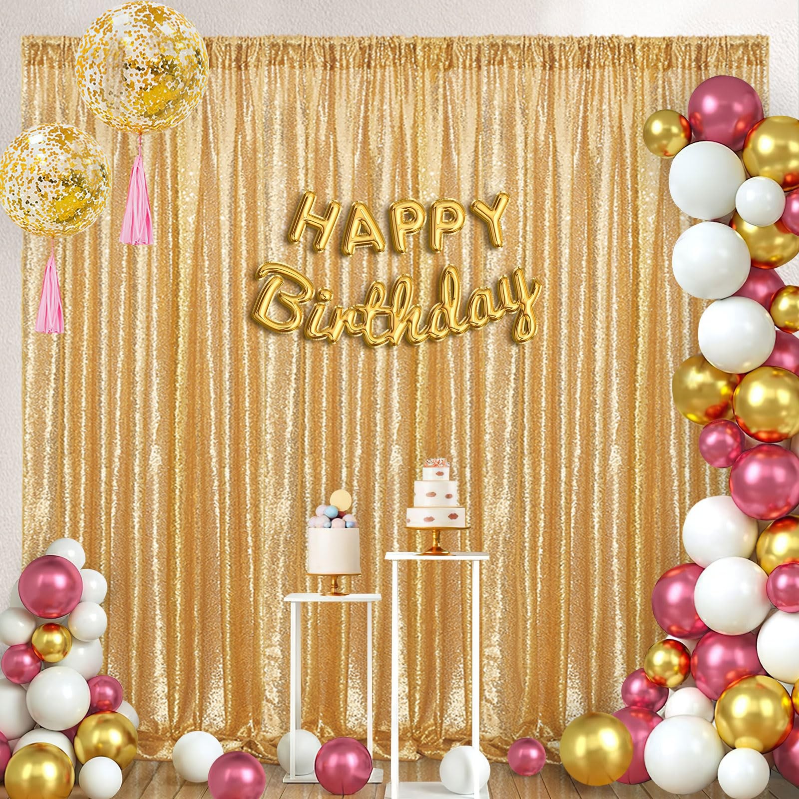 Gold Sequin Backdrop Curtain 8×8 Ft Glitter Gold Photography Background
