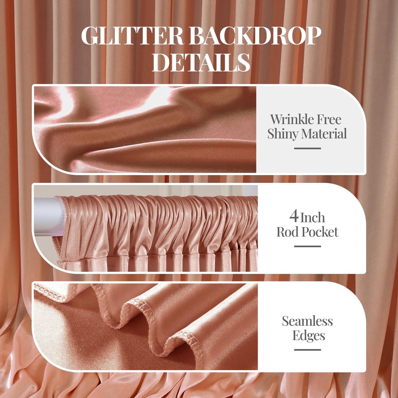 40x10ft Rose Gold Glitter Backdrop Curtain for W5 x H10′(8 Panels),
